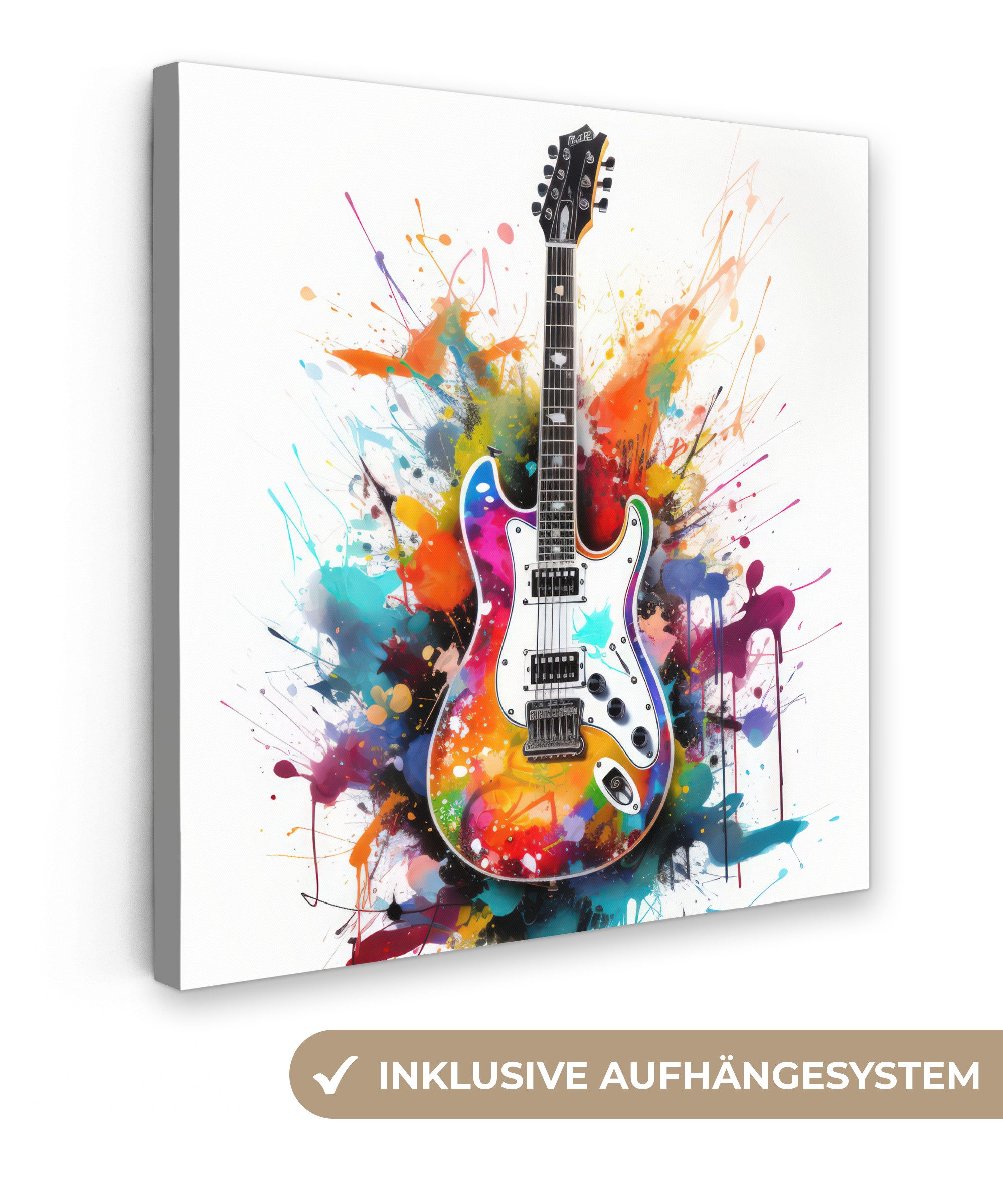 OneMillionCanvasses® Leinwandbild Gitarre - Graffiti - Musik - Weiß, Fotodr günstig online kaufen