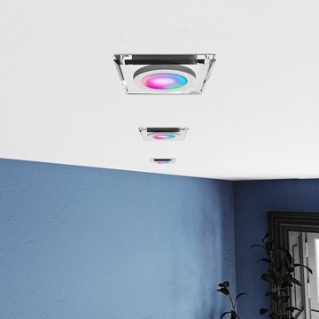 SSC-LUXon LED Einbaustrahler Glas Einbauspot flach, eckig & transparent mit WiFi LED RGB Modul, Warmweiß bis Tageslicht