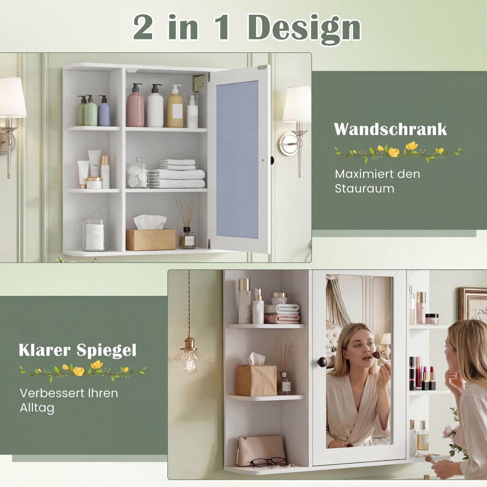 COSTWAY Spiegelschrank Badschrank mit 3 Innenablagen & 6 offenen Fächern
