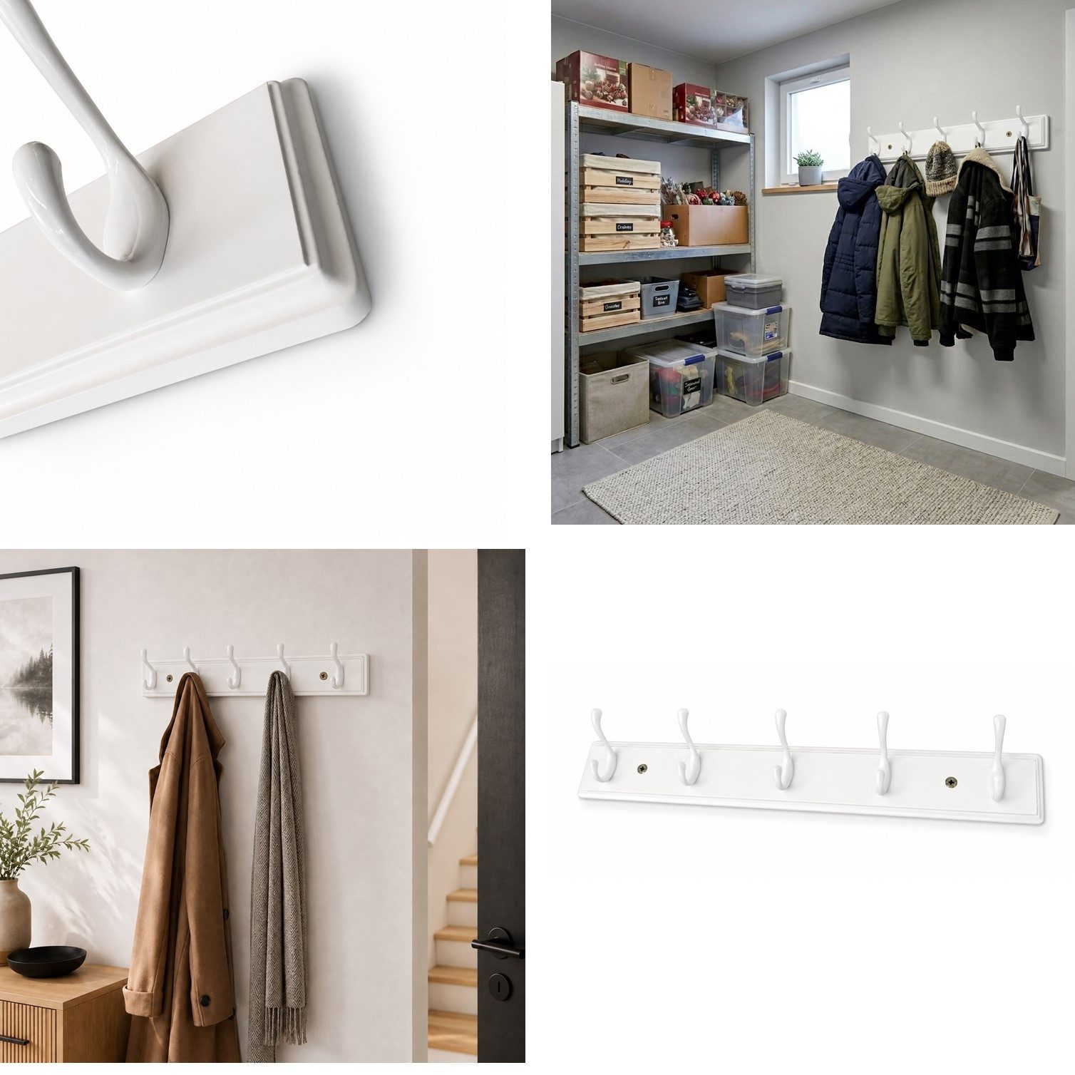 HOOZ Garderobenleiste Bambus – Wandgarderobe mit Metallhaken Weiß, 5 Haken Weiß 61 cm (Einzelartikel, 1 Wandhakenleiste), FSC-zertifizierter Bambus, Garderobenleiste mit Metallhaken