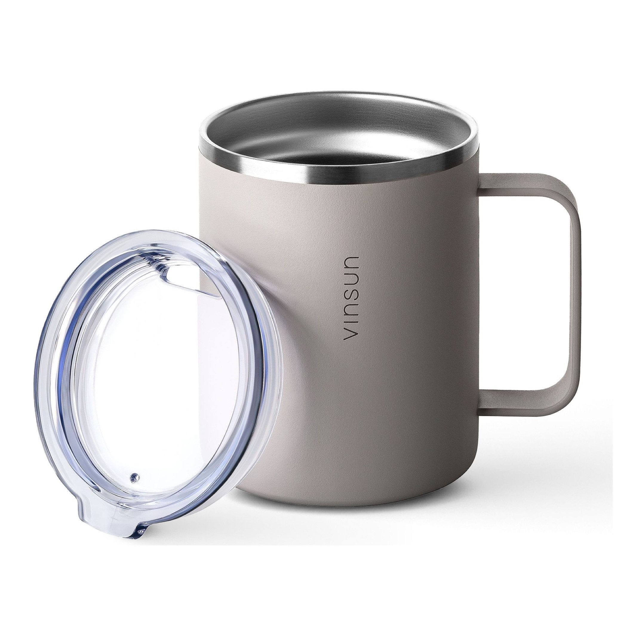 Vinsun Thermobecher Edelstahl Isolierbecher 350ml - Kaffeebecher mit Henkel und Deckel, 2-tlg., Edelstahl, Doppelwandig isoliert, BPA frei, bruchfest, Kalt- und Heißgetränke