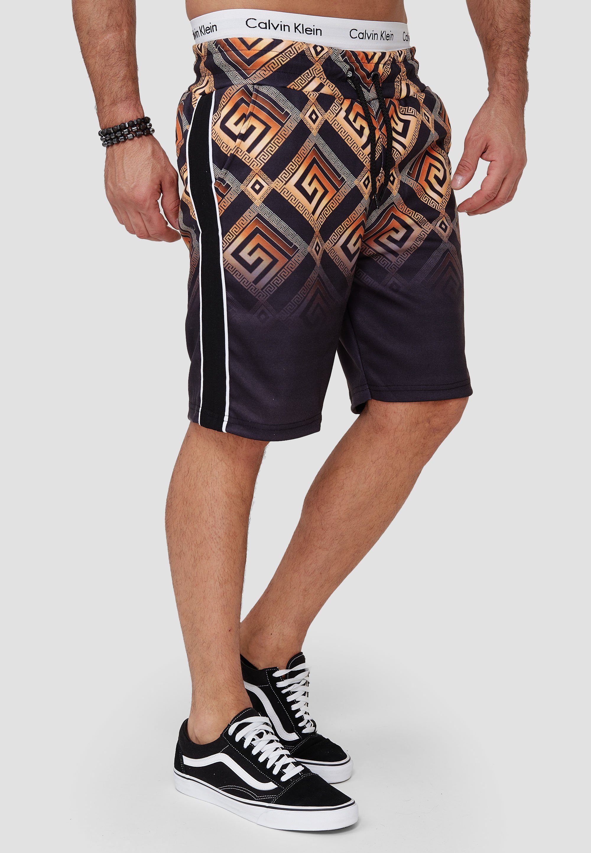Schwarz (Kurze 1-tlg., Bermudas Hose Fitness Shorts OneRedox Casual Design) im Sweatpants, SH-1618C Freizeit modischem