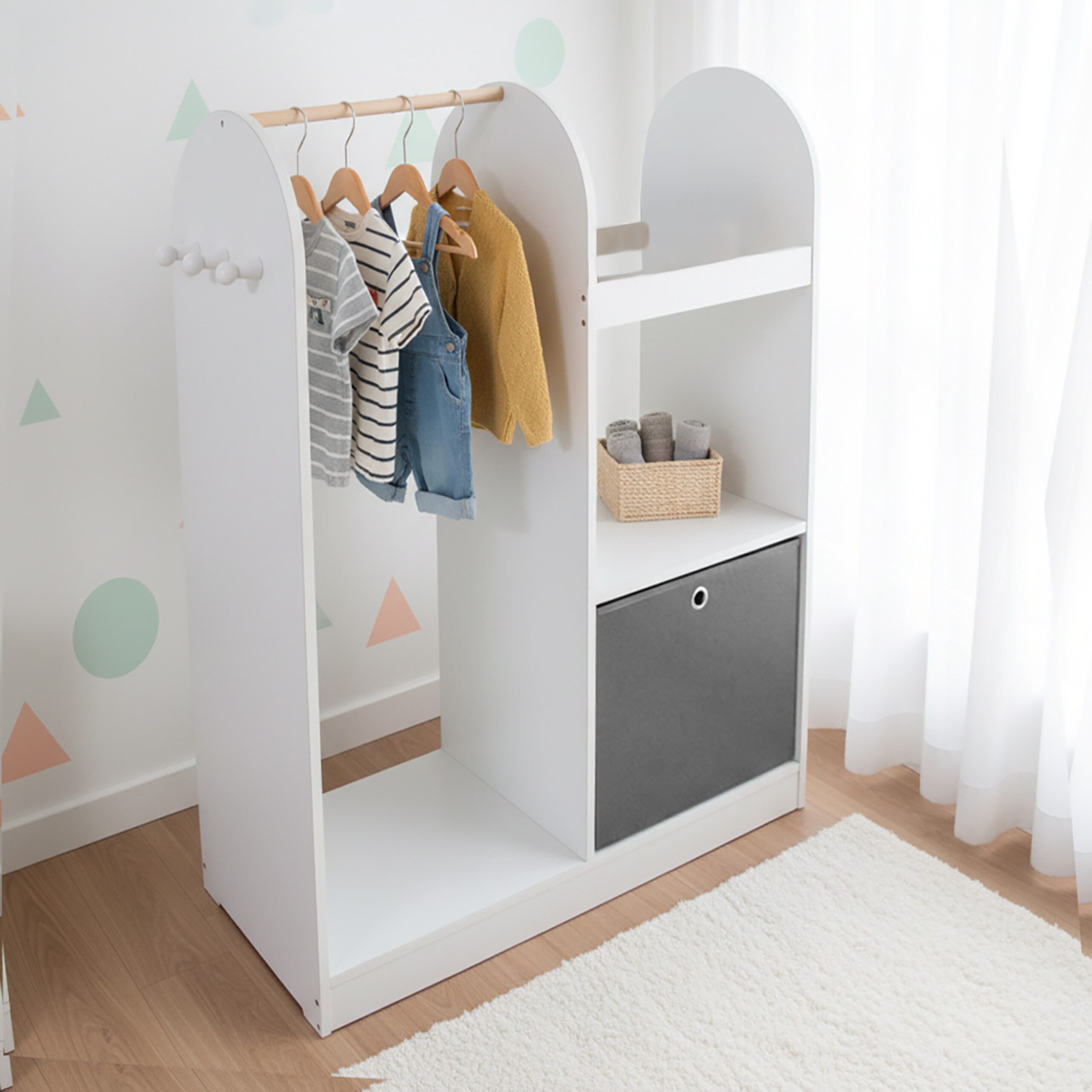 relaxdays Kinderkleiderschrank Kindergarderobe mit Stoffbox