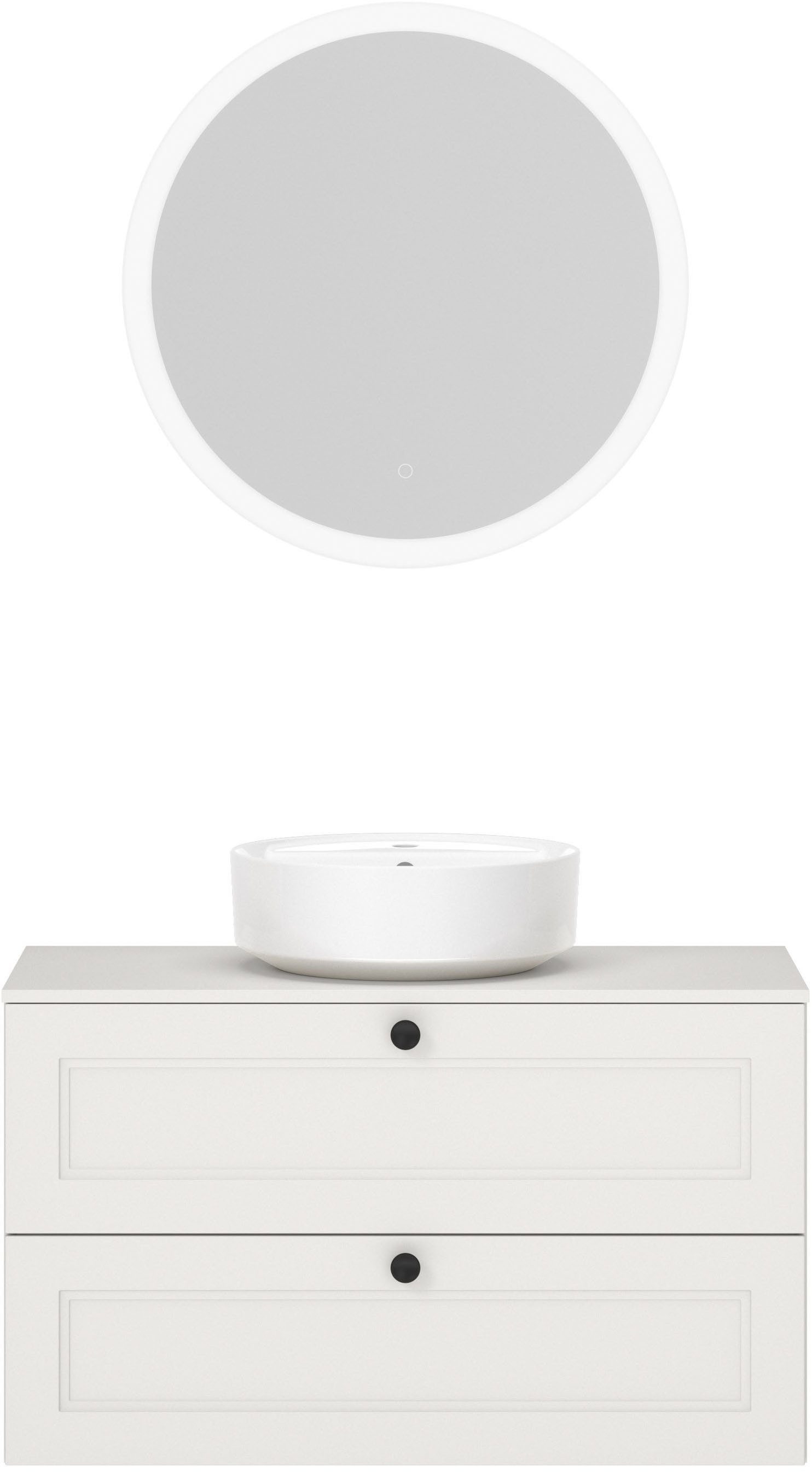 nobilia® Badmöbel-Set Cascada, (Set, 2-St., inkl. Aufsatzwaschbecken und beleuchtetem Spiegel mit Touch-Sensor), vormontiert, mit Soft-Close, in vier Breiten