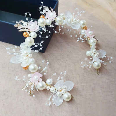 Scheiffy Diadem Diadem Blumenhaarschmuck für Bräute, Perlen-Stirnband, Haarband, für Prinzessinnen, Blumenmädchen und Brautjungfer
