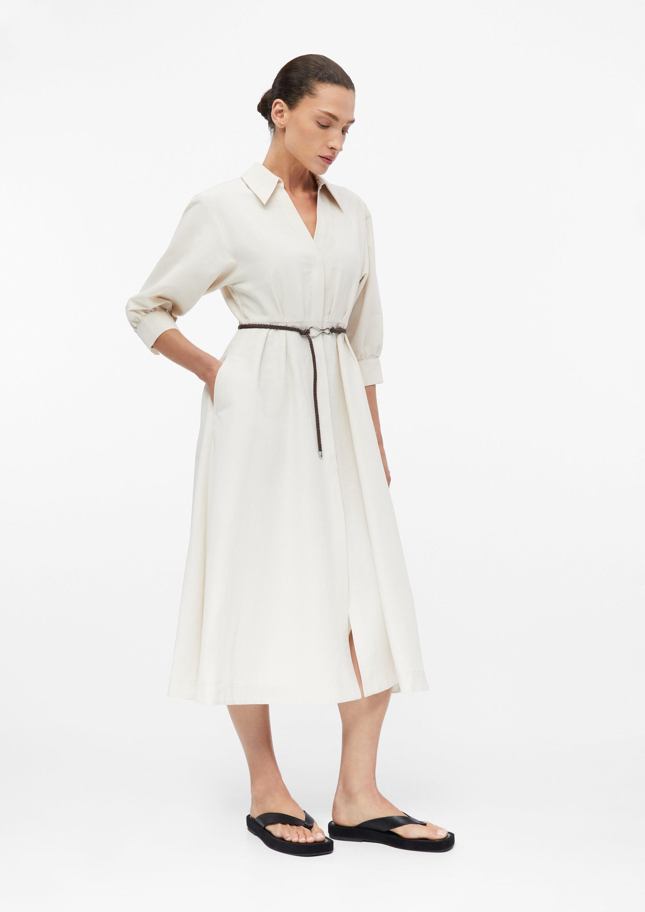 comma Midikleid Kleid Hemdblusenkleid aus Leinenmix mit Gürtel