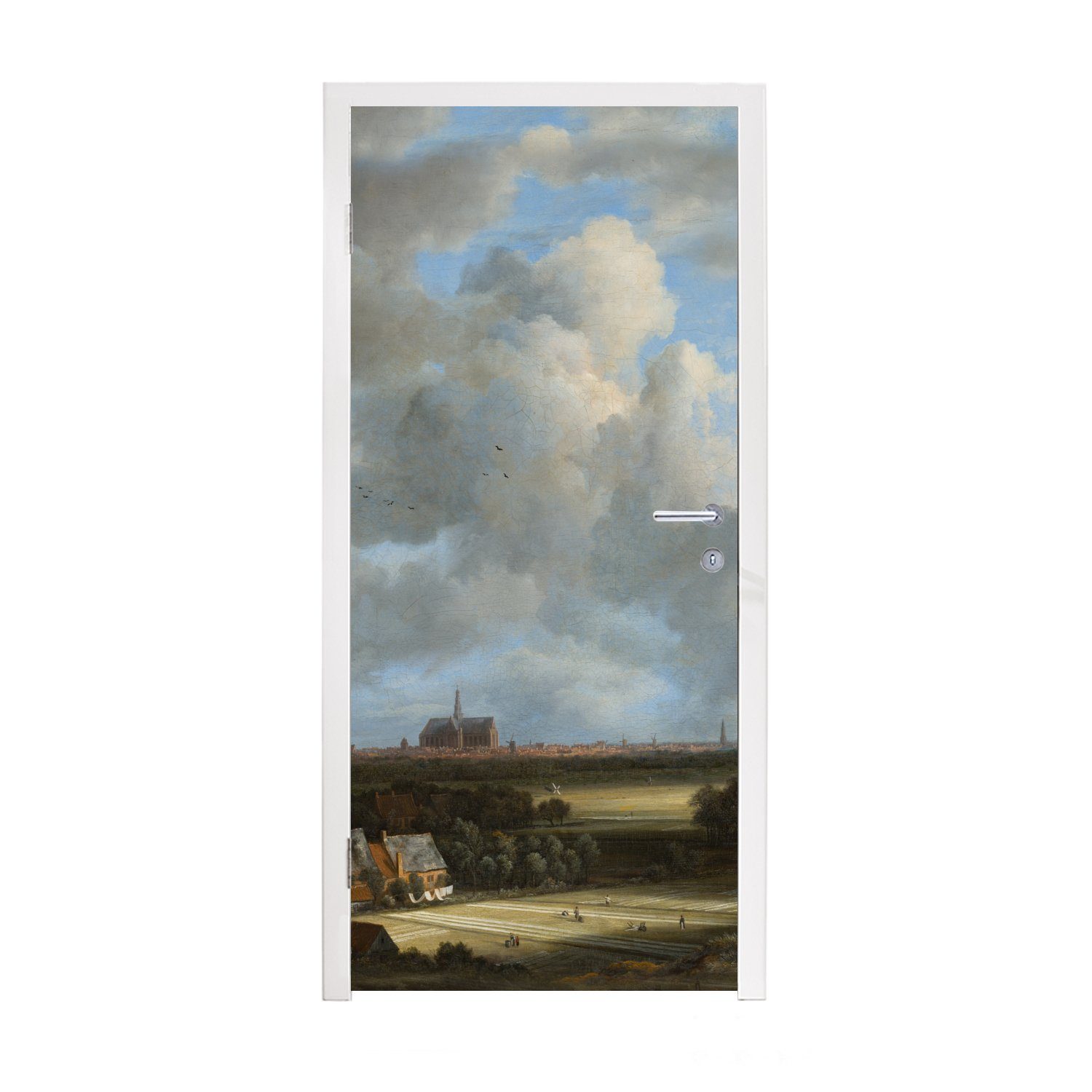 MuchoWow Türtapete Ansicht von Haarlem mit Tribüne - Gemälde von Jacob van Ruisdael, Matt, bedruckt, (1 St), Fototapete für Tür, Türaufkleber, 75x205 cm