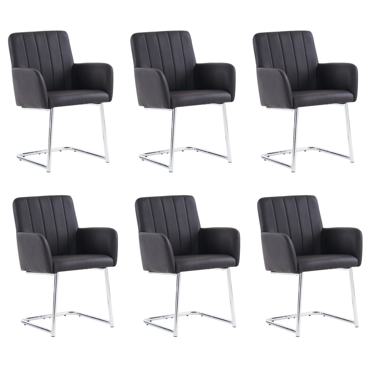 Flieks Freischwinger (Set, 6 St), 6er Set Esszimmerstuhl Kunstleder Polsterstühle mit Armlehnen