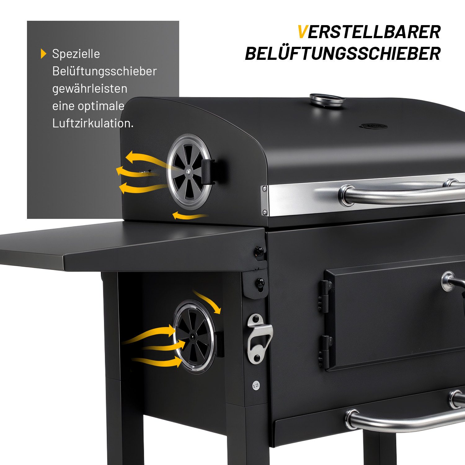 kehot Holzkohlegrill Holzkohlegrill Grillwagen mit Deckel und Grillfläche 45,5x30 cm, BBQ Grillwagen mit 2 Seitenablagen und Ablagegitter unten, Mobiler Holzkoh – Bild 4 von 5