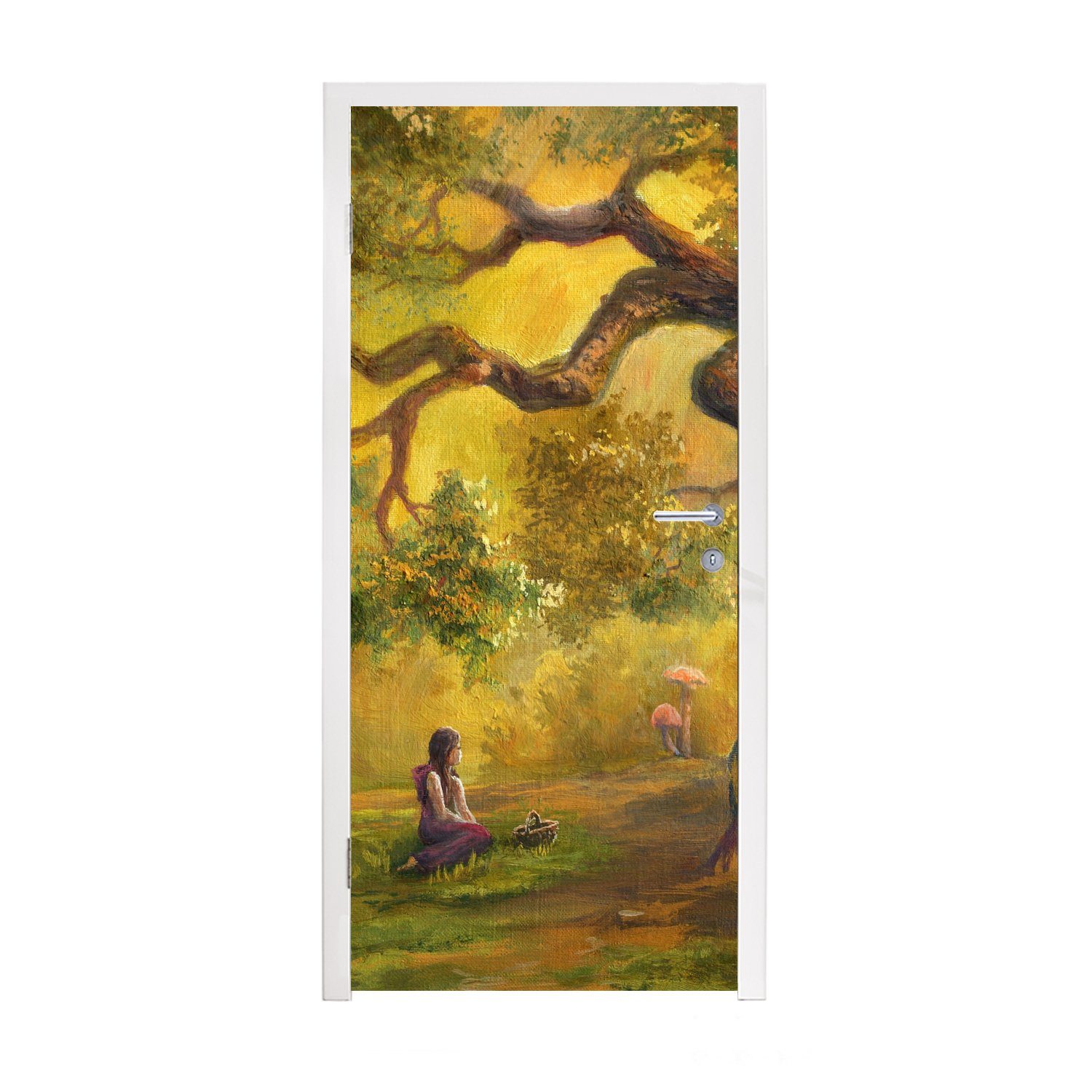 MuchoWow Türtapete Eine Illustration einer Person im Wald, Matt, bedruckt, (1 St), Fototapete für Tür, Türaufkleber, 75x205 cm