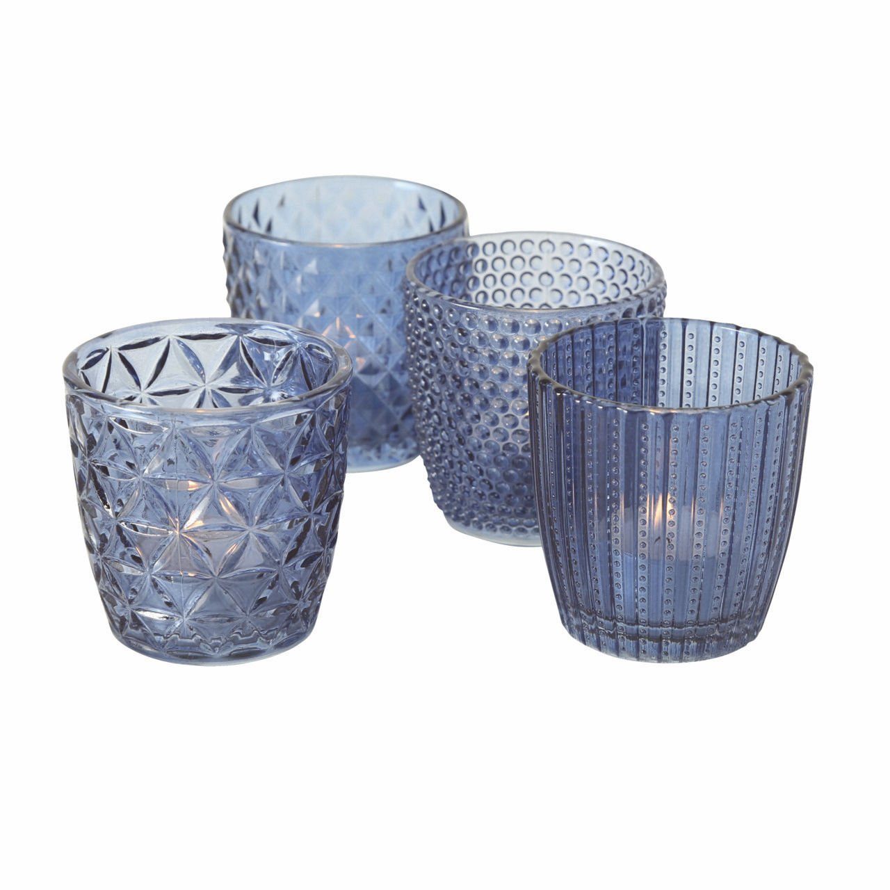 Windlicht Glas Teelichthalter 4er transparent blau