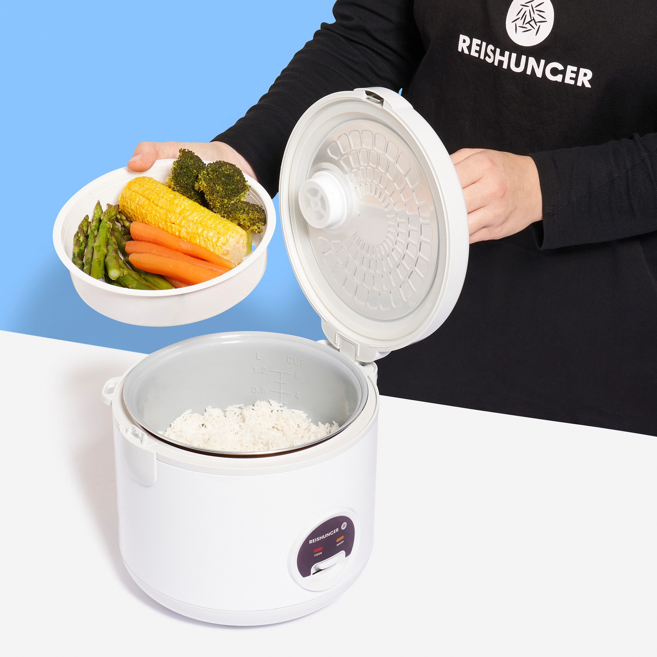 Reishunger Reiskocher Basismodell – 1,2 L – Für 1-6 Personen – Zubereitung ohne Anbrennen –, 500 W, Mit Dampfgarfunktion & Warmhaltefunktion