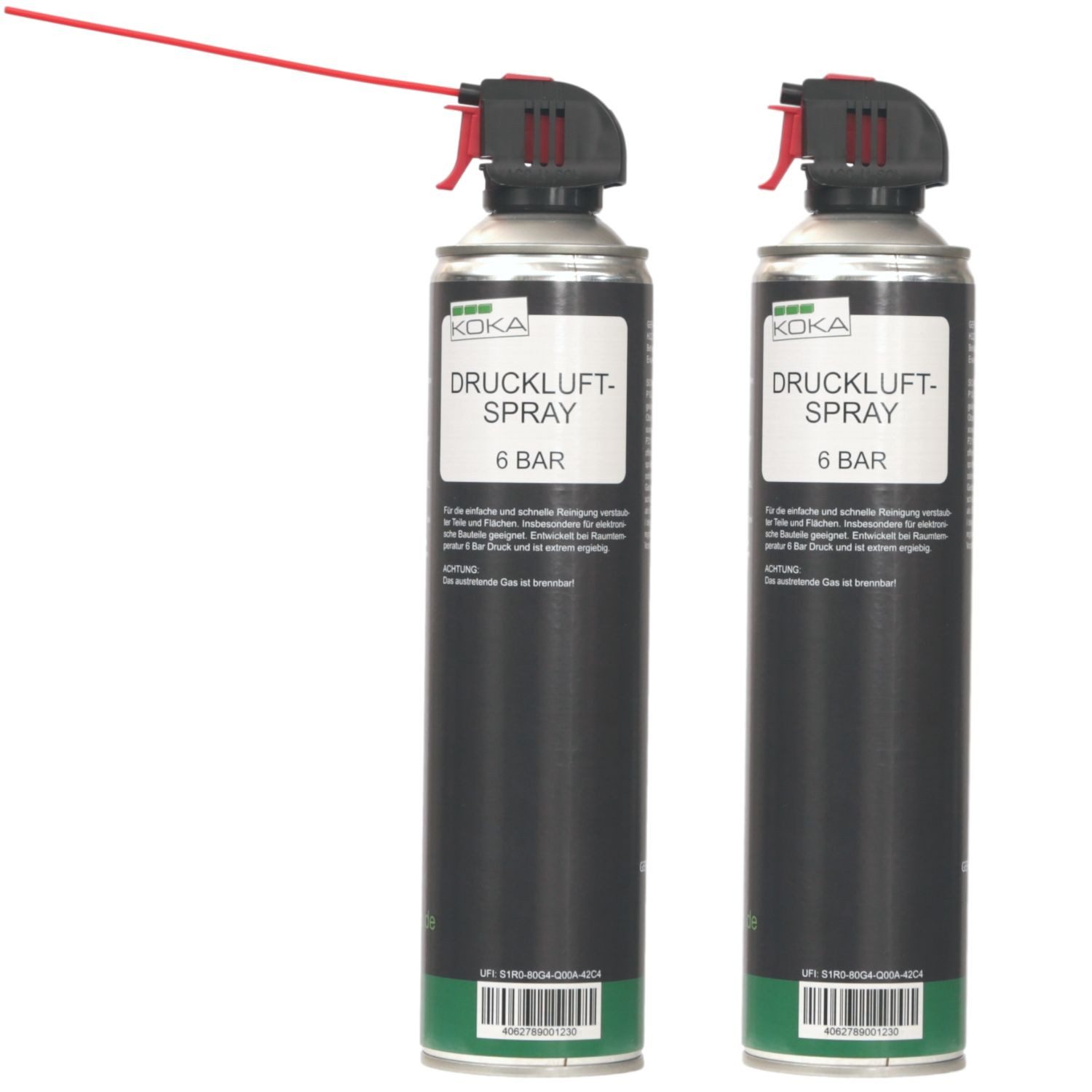KOKA 2x Set Druckluft-Spray 6 Bar Allzweck-Reiniger Druckluftreiniger (Spar-Set, [- 2x 600ml Spraydose Druckreiniger Trocken-Reinigung Druck-Gas für PC Tastatur Handy Foto)
