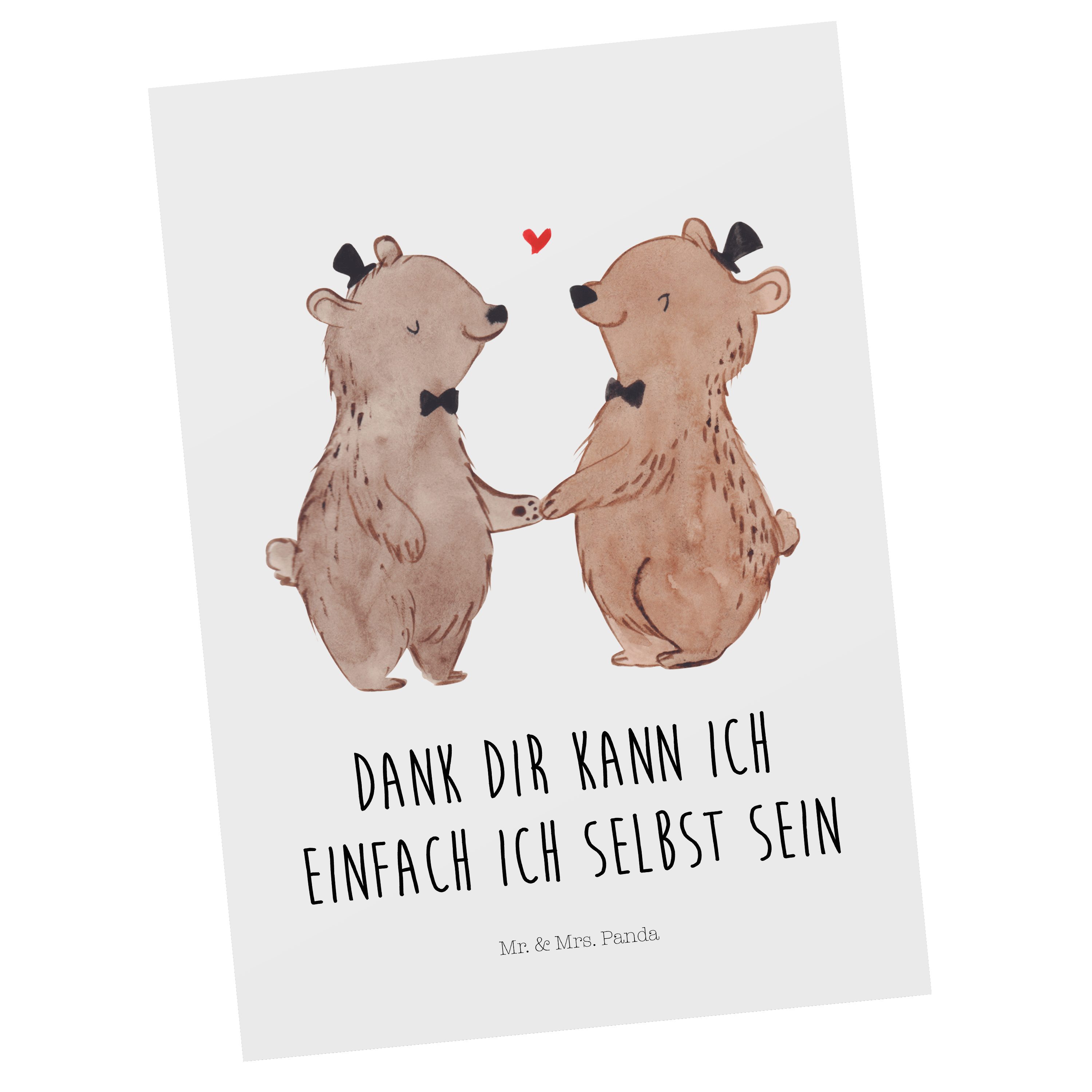 Mr. & Mrs. Panda Postkarte Bären Pärchen Gay Pride - Weiß - Geschenk, Verlobungsgeschenk, Hochze