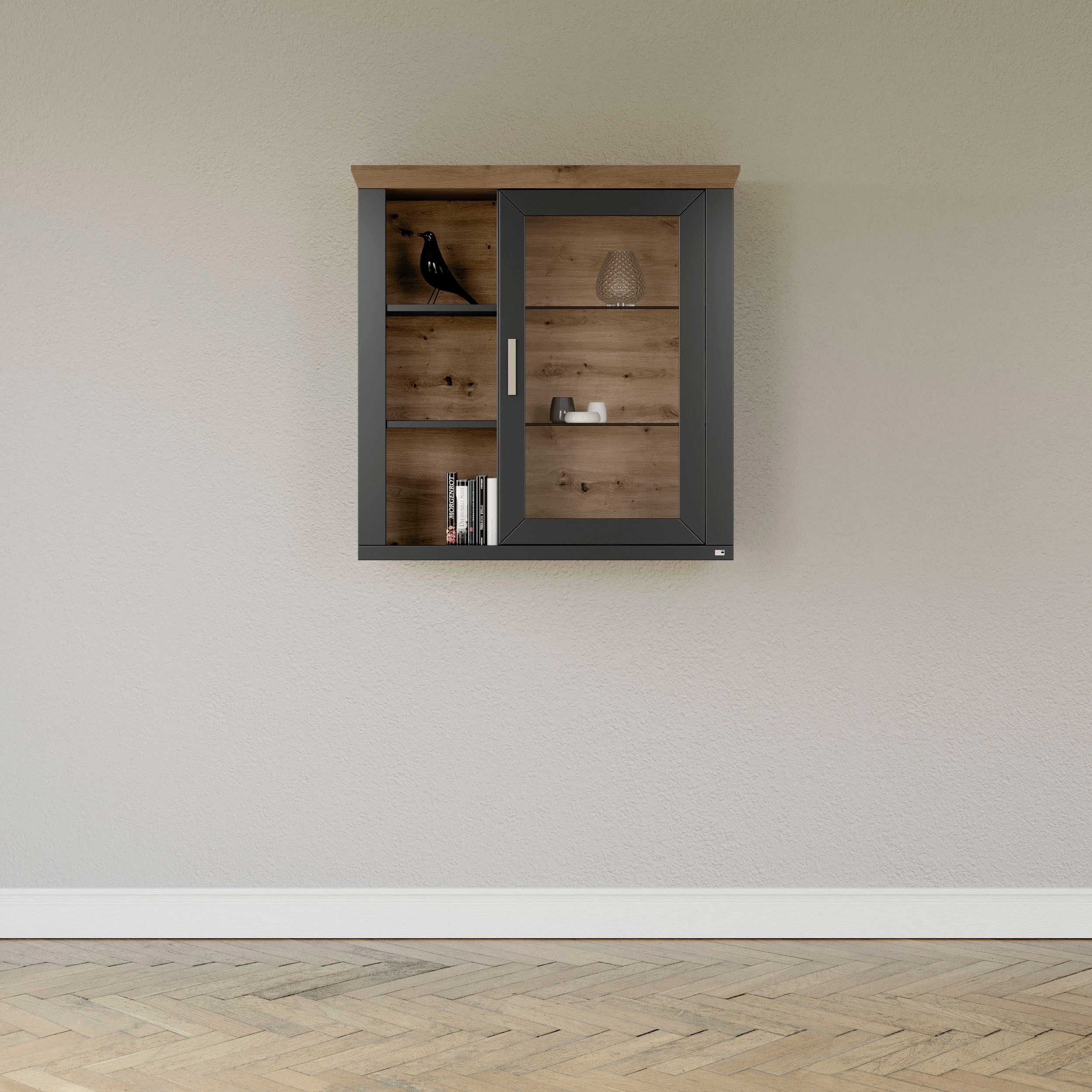 set one by Musterring Hängeschrank York Typ 21, mit Glastür, offene Fächer, Beleuchtung optional, B 105 cm