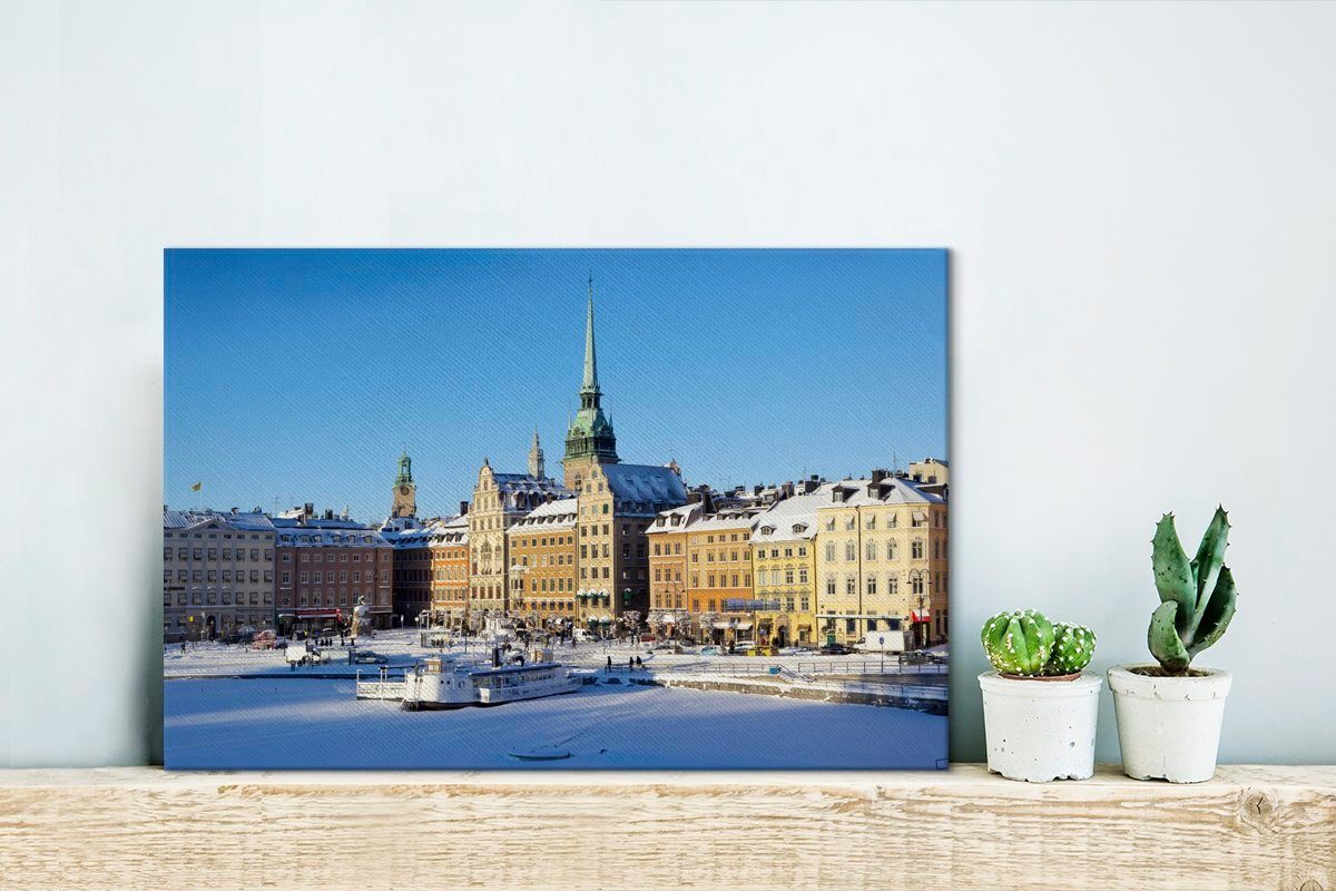 OneMillionCanvasses® Leinwandbild Winter in Wandbild Leinwandbilder, St), cm Wanddeko, Aufhängefertig, Stan, Stockholms 30x20 Gamla (1