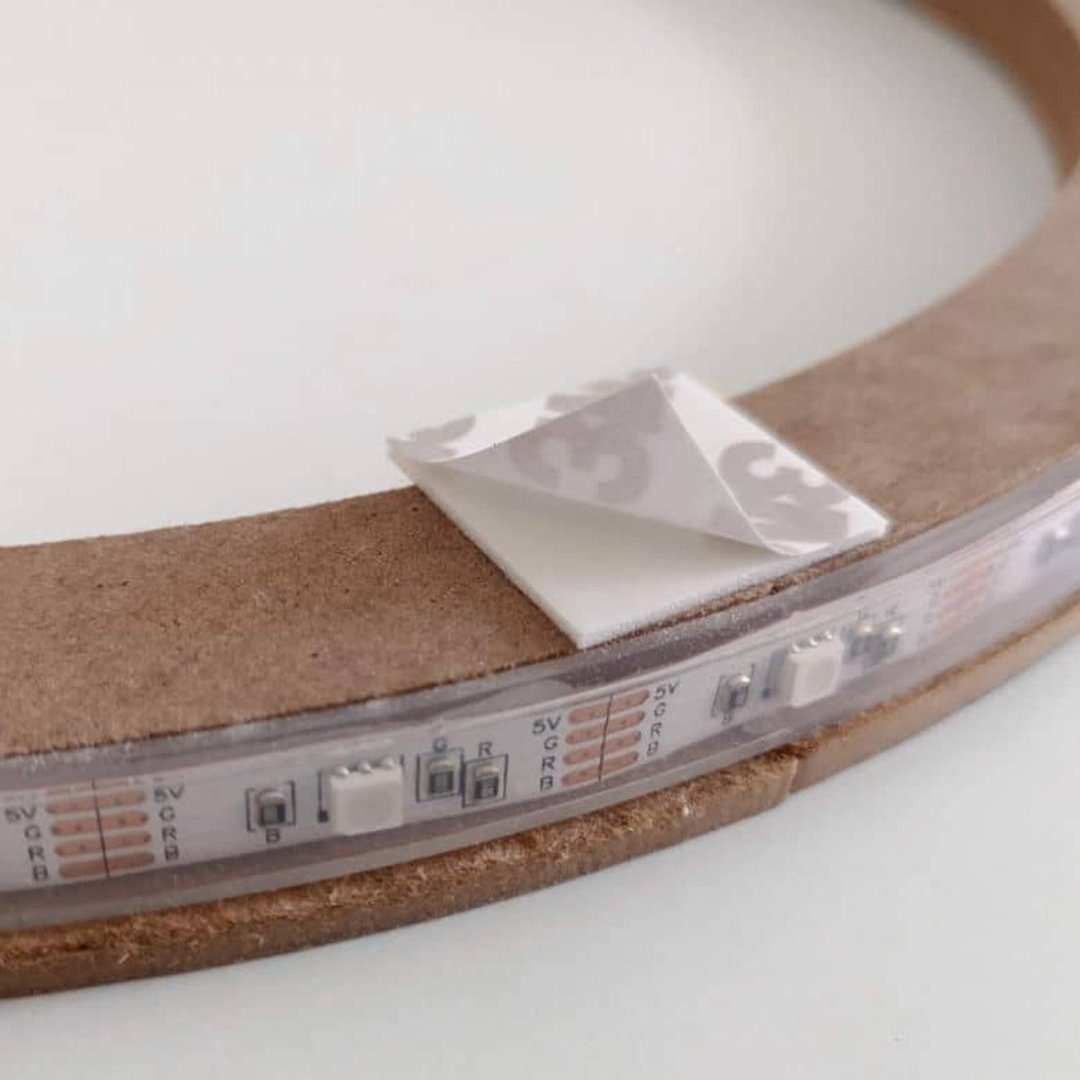 K&L Wall Art LED Wandleuchte LED-Ring Leuchtring hinterleuchtetes Holzposter, LED wechselbar, bunt, RGB Farbwechsel, dimmbar mit Fernbedienung