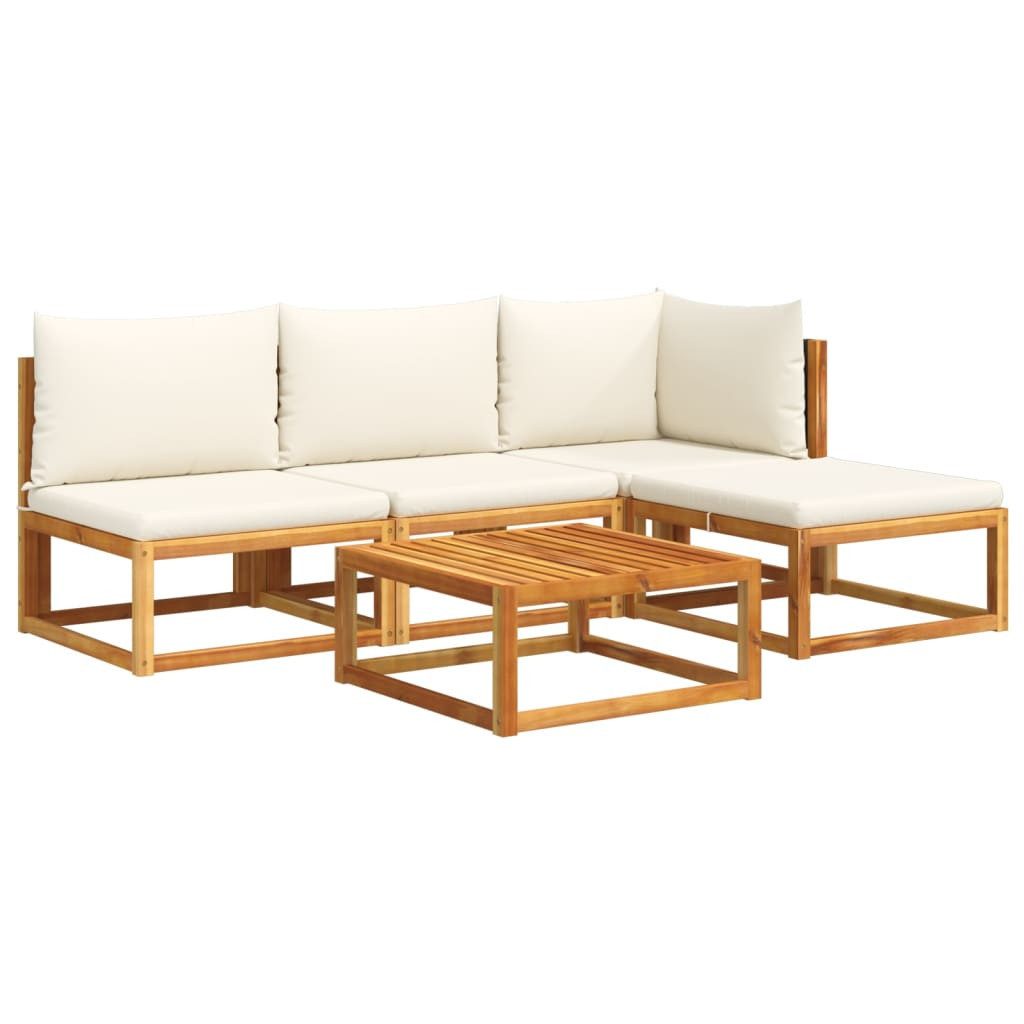vidaXL Gartenlounge-Set 5-tlg. Gartensofa-Set mit Kissen Holz & Rattan, (1-tlg)