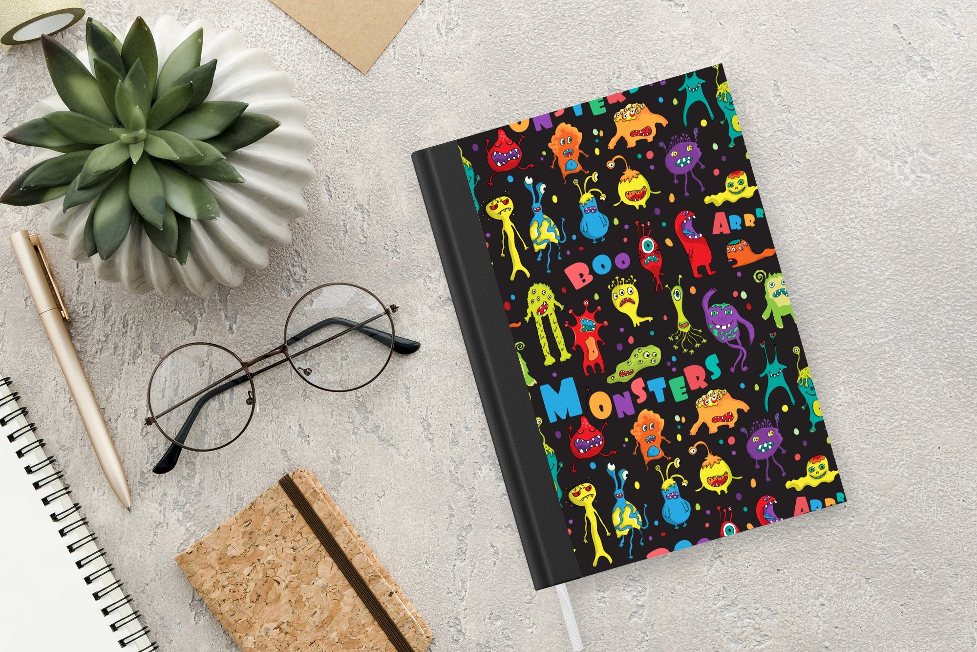 Design Party Haushaltsbuch Notizbuch Tagebuch, - Monster A5, Notizheft, 98 - Seiten, - Merkzettel, MuchoWow Kinder, Journal,