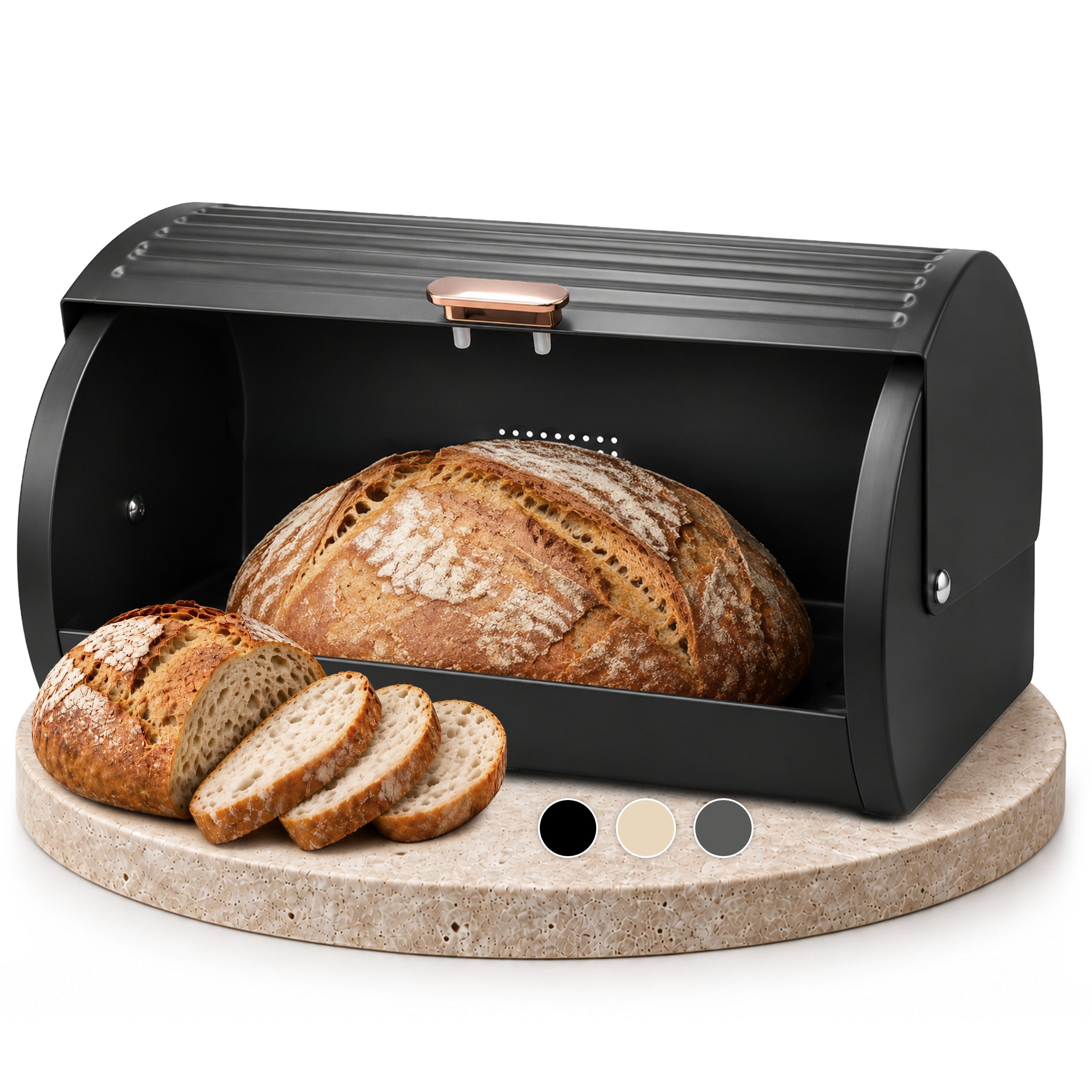 YourCasa Brotkasten Aurea Brotbox Metall – Brotaufbewahrung mit Rolldeckel, groß, modern, Metall
