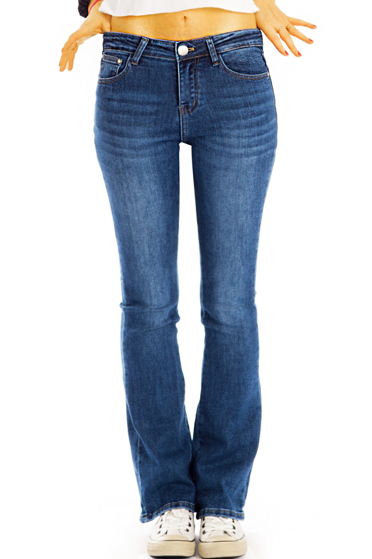 be styled Bootcut-Jeans Medium Waist Damen Basic Boot Cut Hüftjeans Slim Schlagjeans - j4k-4 mit Stretch-Anteil