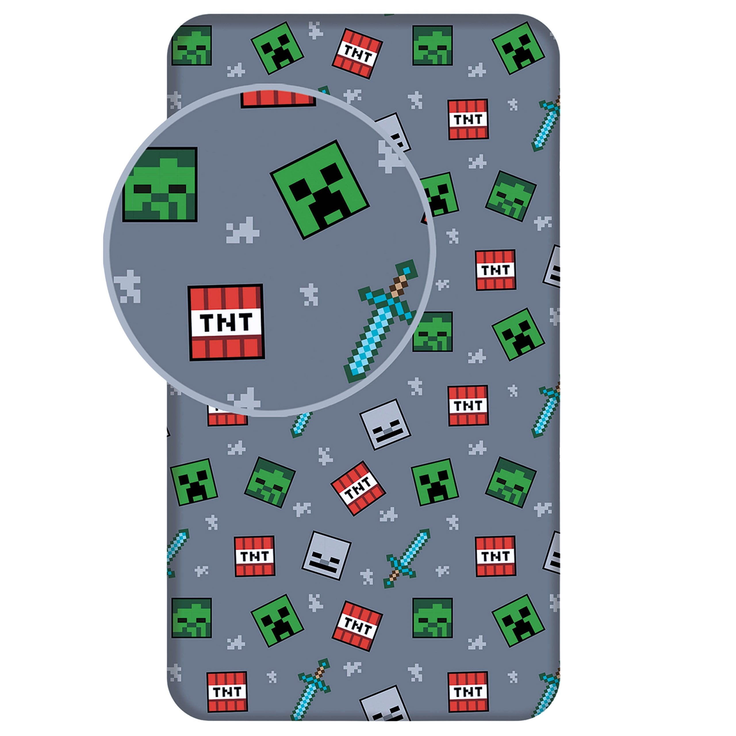 Sarcia.eu Spannbettlaken Minecraft Kinderbettlaken Grau 90x200+25cm günstig online kaufen