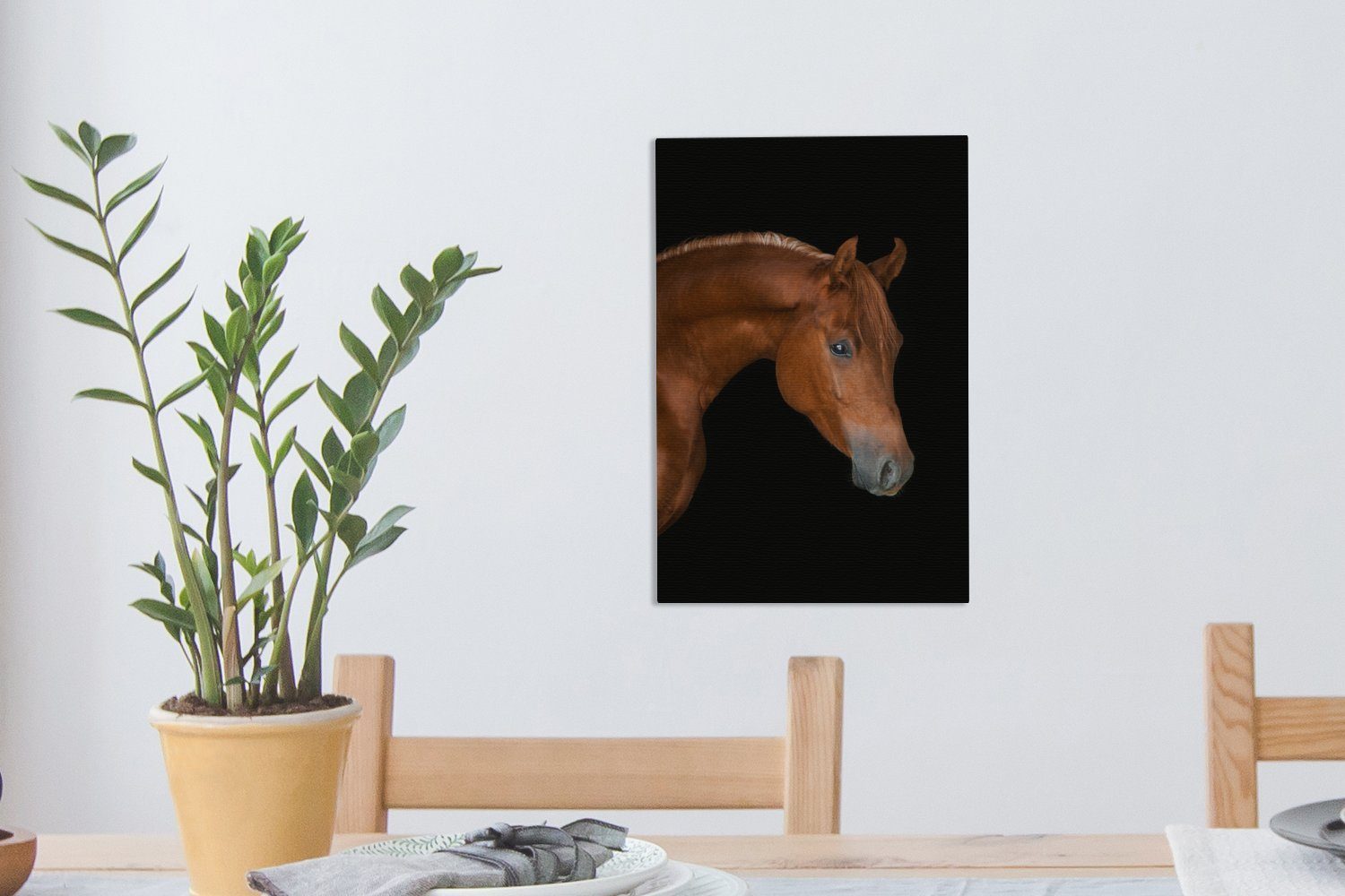 OneMillionCanvasses® (1 bespannt inkl. - Leinwandbild - Zackenaufhänger, Schwarz Gemälde, 20x30 Leinwandbild fertig cm Pferd St), Tier,