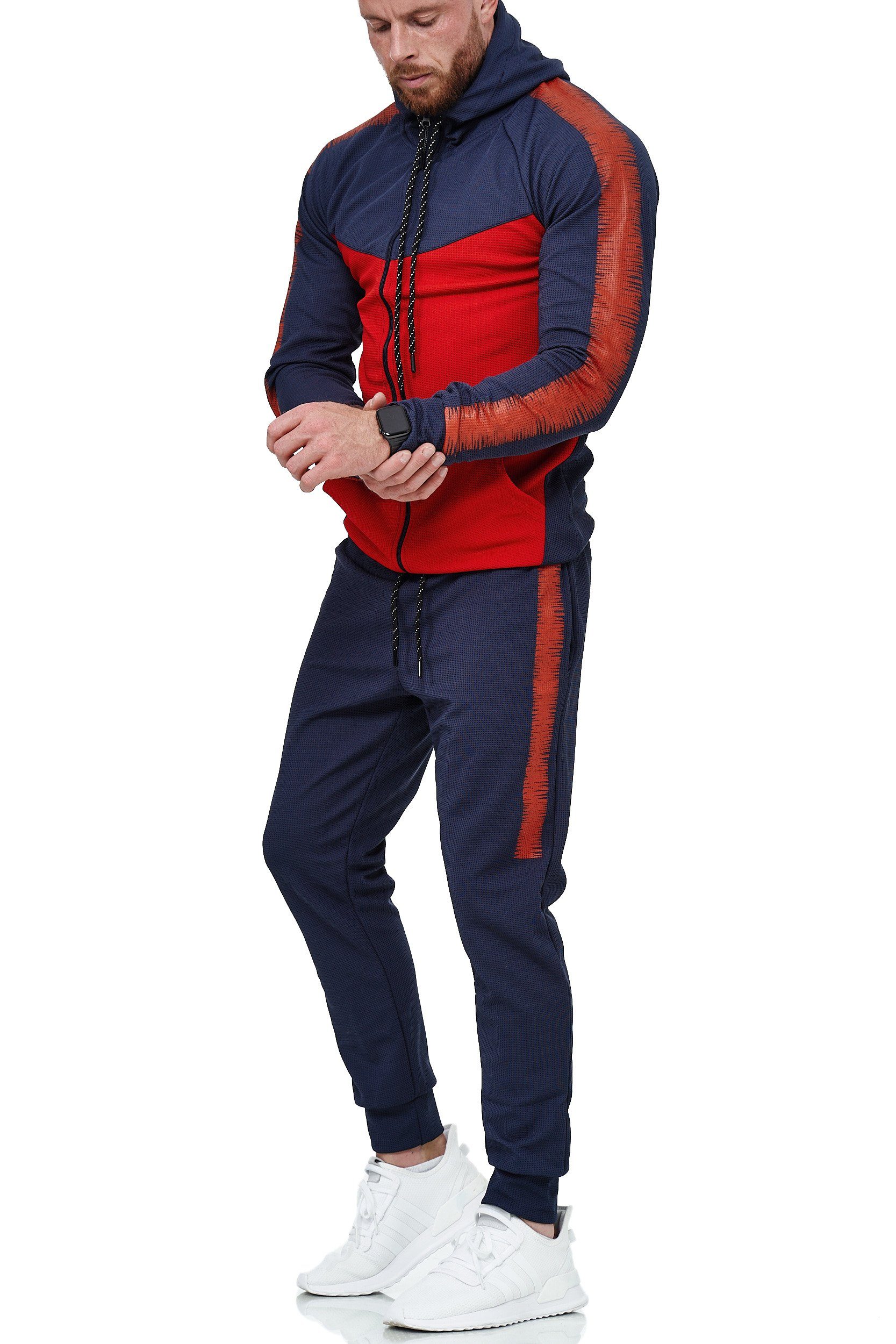 L.gonline Freizeitanzug Herren Jogging-ANZUG, mit Bündchen und Tunnelzug, Trainingsanzug (Kapuzenjacke mit Reißverschluss, Hose, 2-tlg), Fitness Freizeit Casual