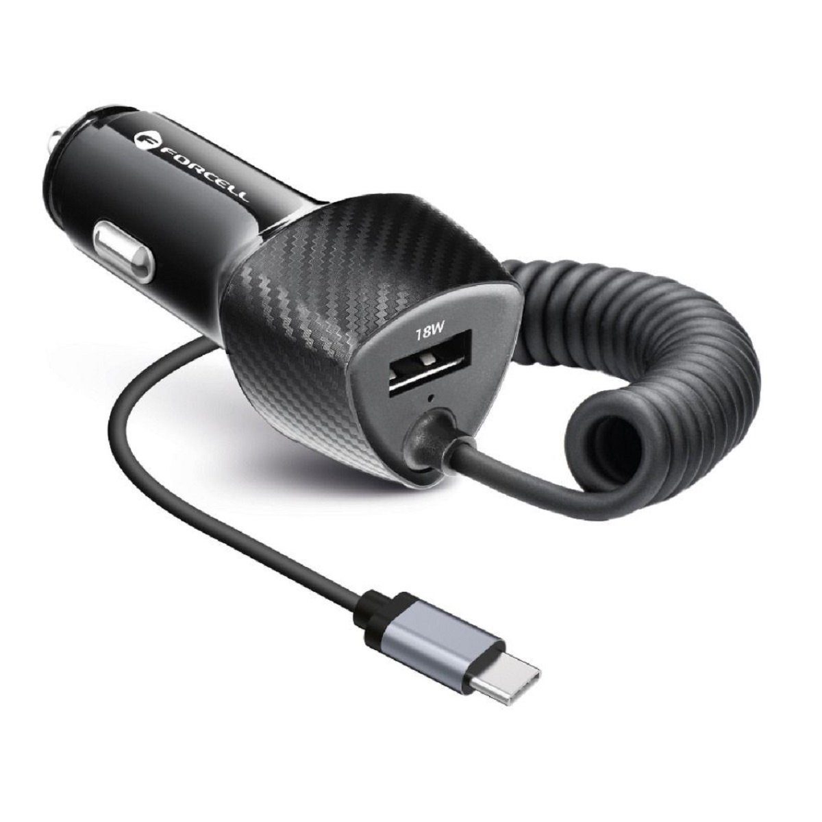 Forcell USB KFZ-Ladegerät QC 3.0 18W + Kabel Typ C 3.0 PD20W (Total 38W) Smartphone-Ladegerät