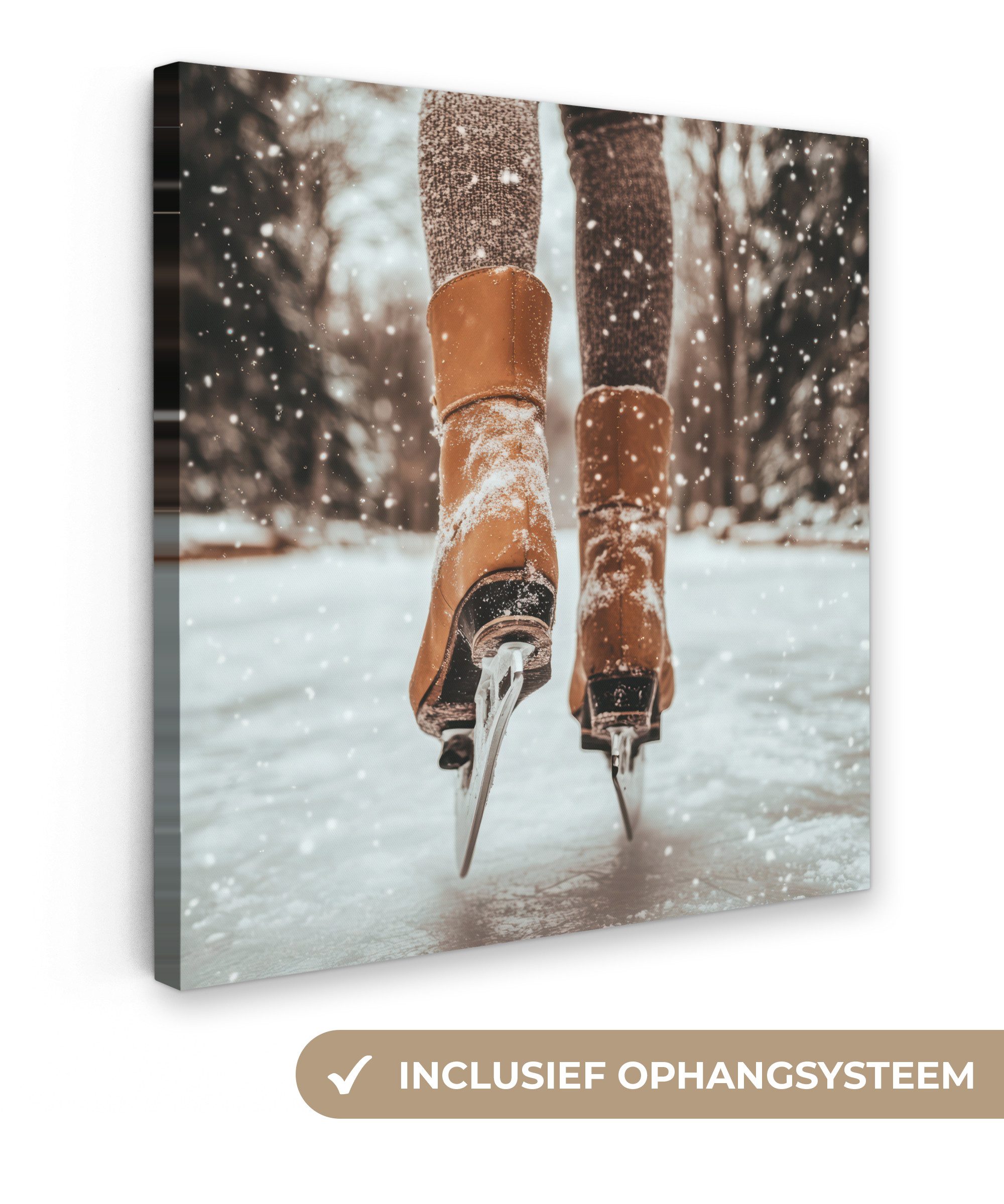 OneMillionCanvasses® Leinwandbild Schlittschuhlaufen - Eis - Winter - Schnee, Fotodruck (1 St), Wandbild, Deko Schlafzimmer Wohnzimmer Flur 20x20 cm