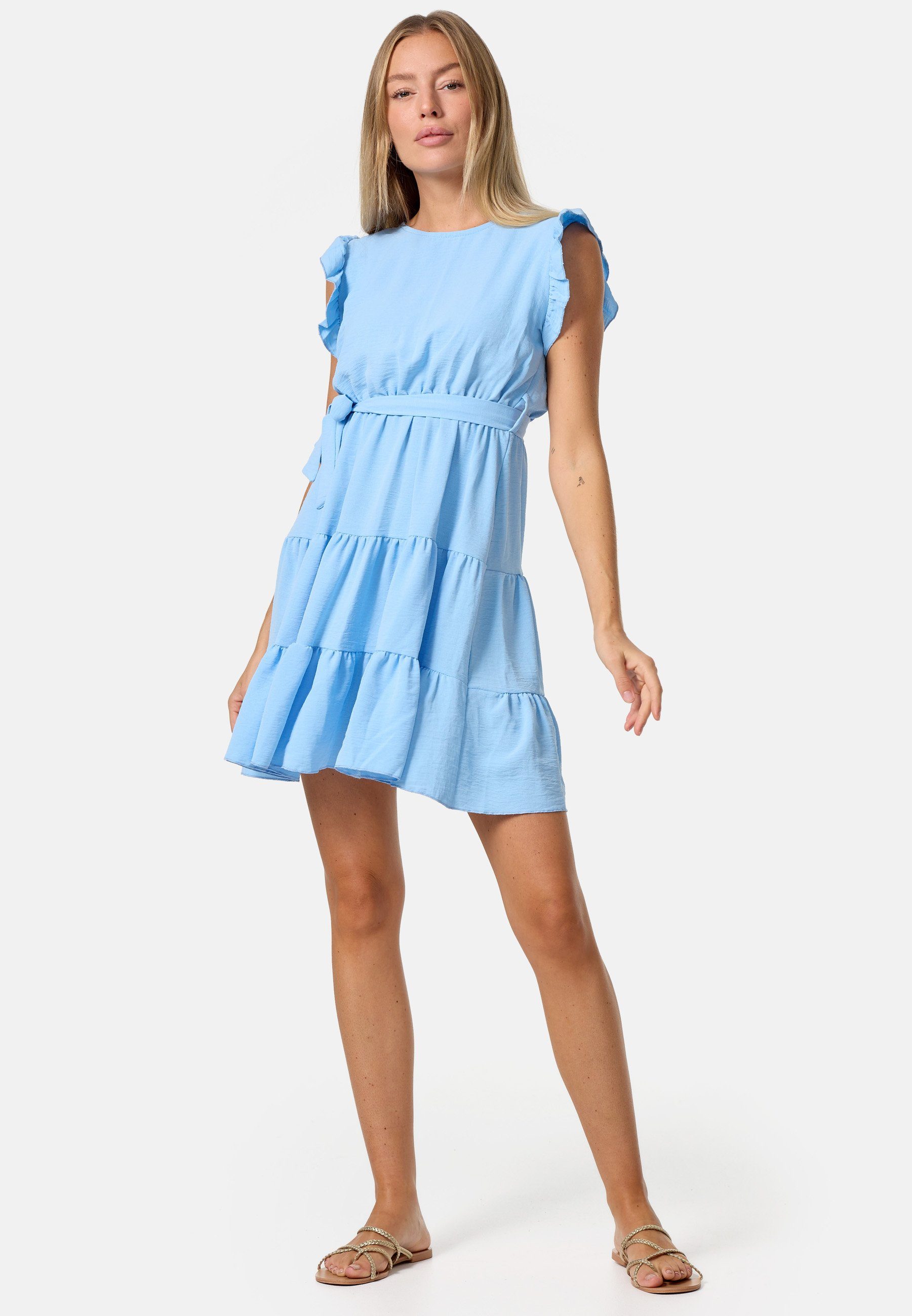 Blau Einheitsgröße) PM-27 SELECTED mit Kleid Rüschen Minikleid (Sommerkleid PM in Midi