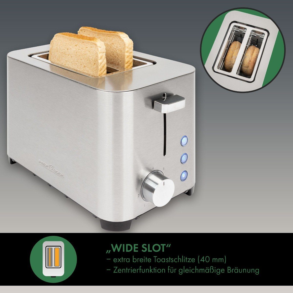 ProfiCook Toaster PC-TA 1251, Toaster 2 Scheiben, Edelstahl
