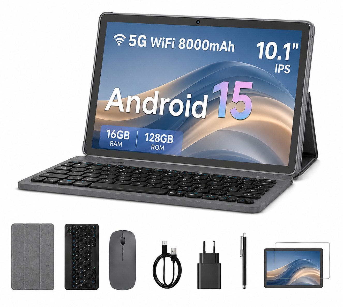 VASOUN TAB11 Android Tablet mit Tastatur,Stift, Maus,10 Zoll, 8000mAh Tablet Tablet (10.1 Zoll Tablet", 128 GB, Android-Betriebssystem, ( 5G WiFi,8MP,zwei Lautsprecher)