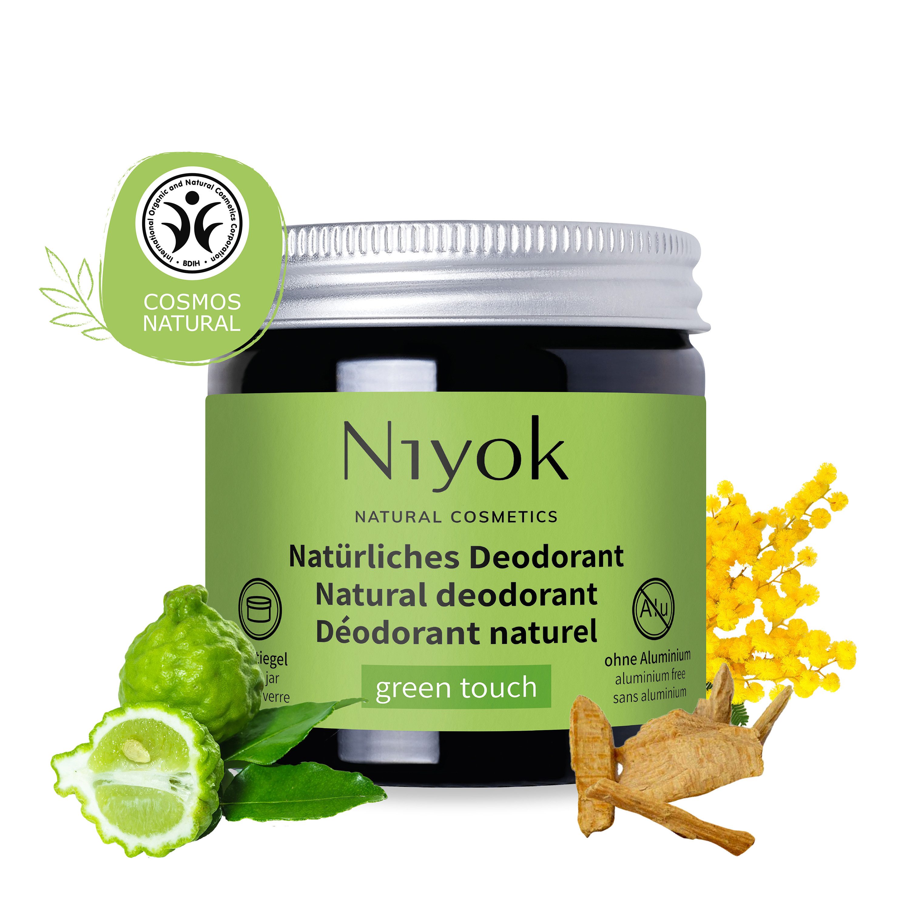 Niyok Deo-Creme 2-in-1 anti-transpirant, Schutz vor Geruch & Schweiß, ohne Alluminium, Green Touch, Deodorant Creme Unisex, Feste Deo Creme, vegan