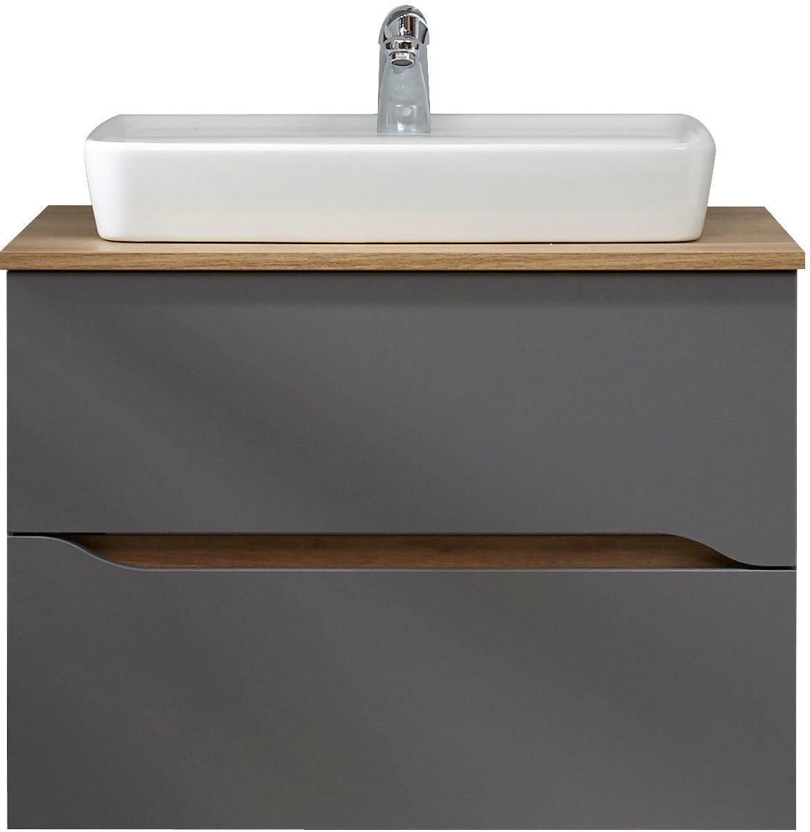 Saphir Badmöbel-Set Quickset 2-teilig, Keramik-Aufsatzbecken mit LED-Spiegel, (5-St), Waschplatz 73 cm breit, inkl. Türdämpfer, 2 Schubladen