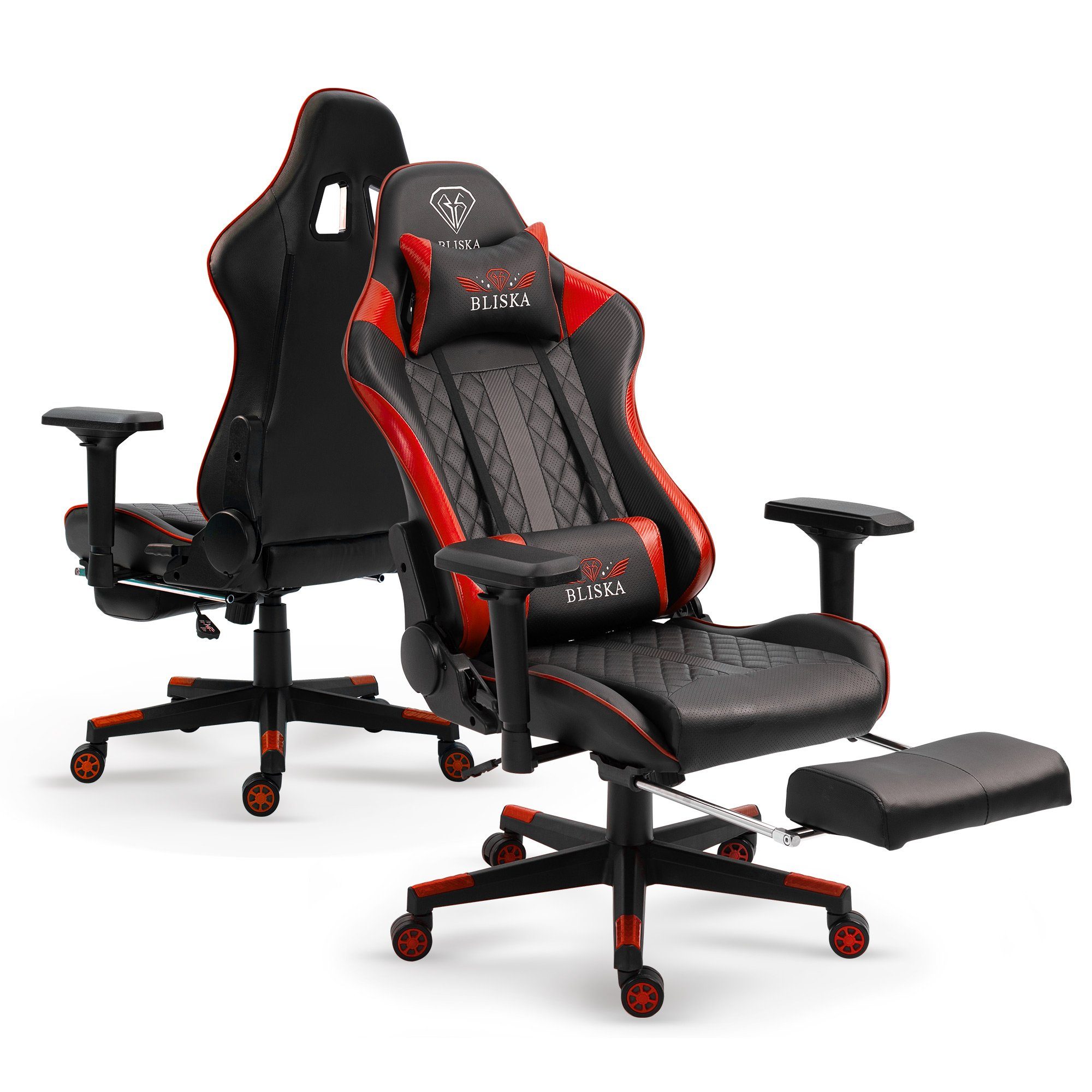 TRISENS Chefsessel Bürostuhl Racing-Design Stück), 4D-Armlehnen Harold Schwarz/Rot und im Gaming (1 Fußstütze mit Stuhl