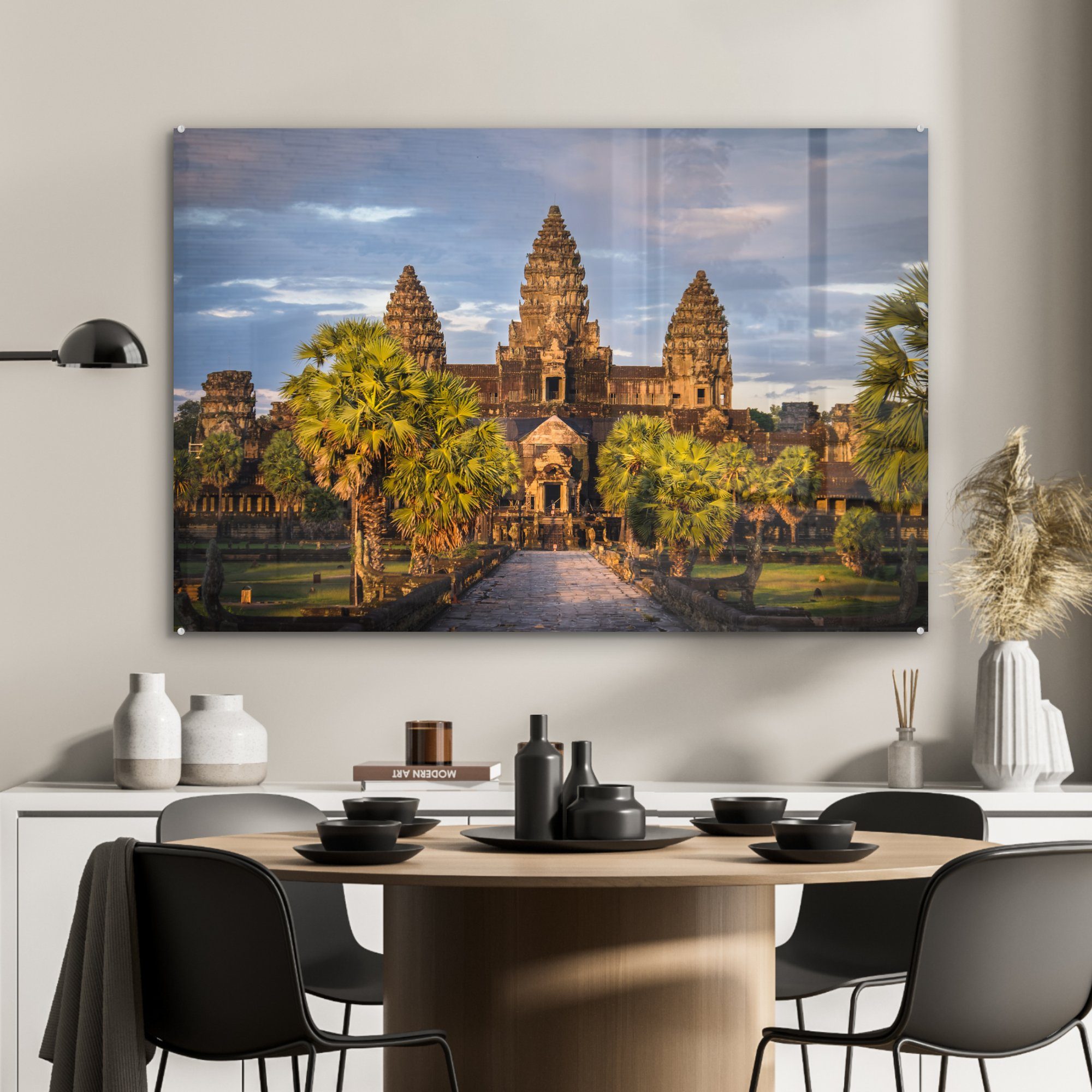 MuchoWow Acrylglasbild Sonnenuntergang Wohnzimmer (1 Schlafzimmer Wat, Angkor Acrylglasbilder & in St)