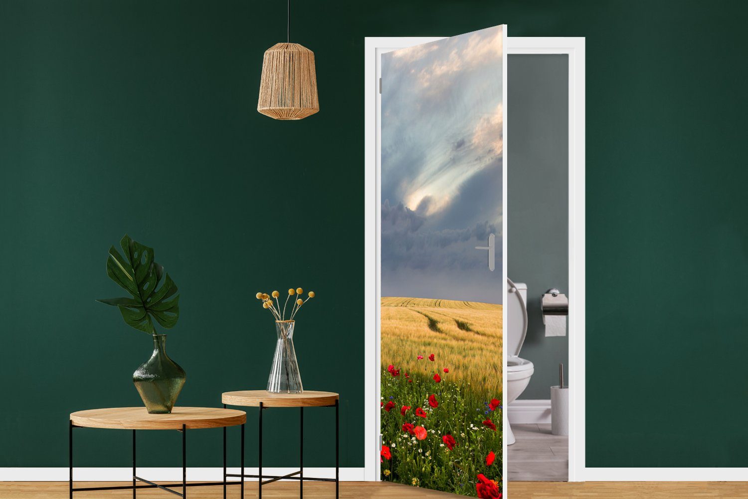 (1 bedruckt, Matt, 75x205 St), für Wolken, Blumen Weizen - Türtapete MuchoWow Tür, - Türaufkleber, cm Fototapete
