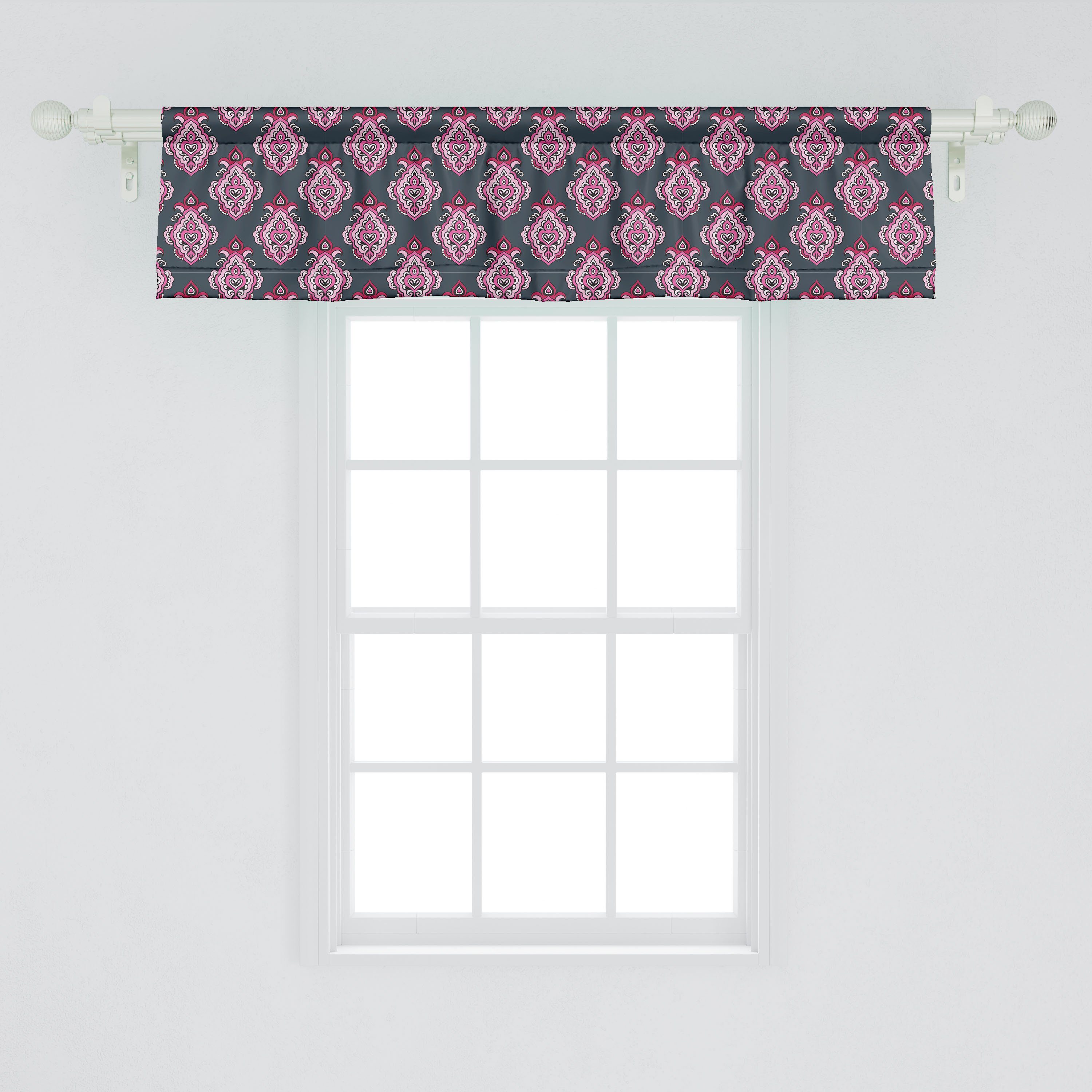 Damast mit Volant Vorhang Scheibengardine Victorian für Küche Schlafzimmer Dekor Stangentasche, Girly Microfaser, Blumen Rosa Abakuhaus,
