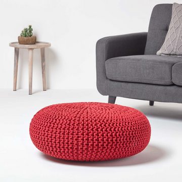 Homescapes Pouf Großer Strickpouf 100% Baumwolle, rot