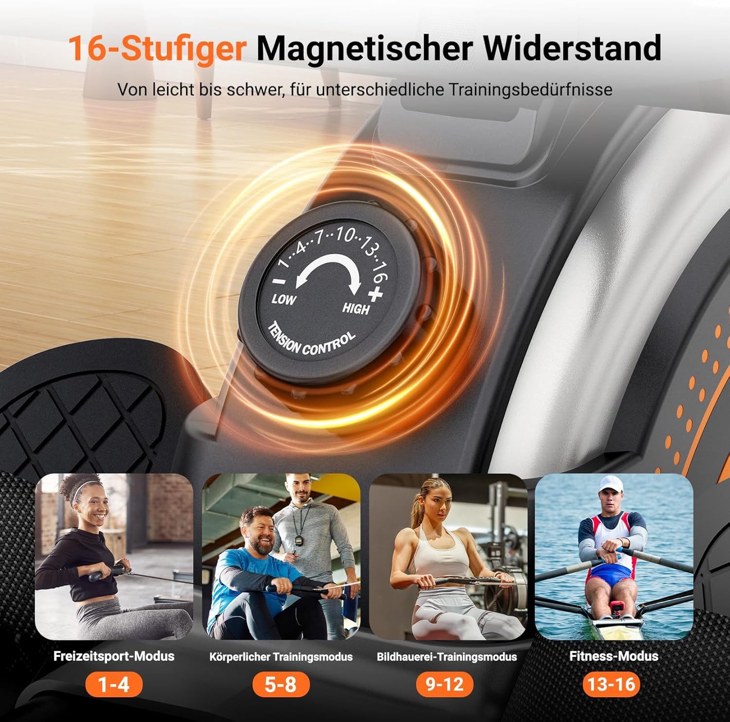 Dripex Rudergerät Magnetisches Rudergerät mit 16 Widerstandsstufen