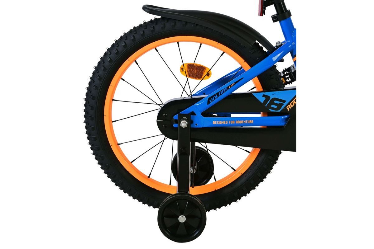 Volare Kinderfahrrad 18 Zoll Kinder Fahrrad Kinderfahrrad MTB Rad Bike Rocky Blau 51850, 1 Gang, Rücktritt, Seitenständer, Schutzbleche, Kettenschutz, Stützräder
