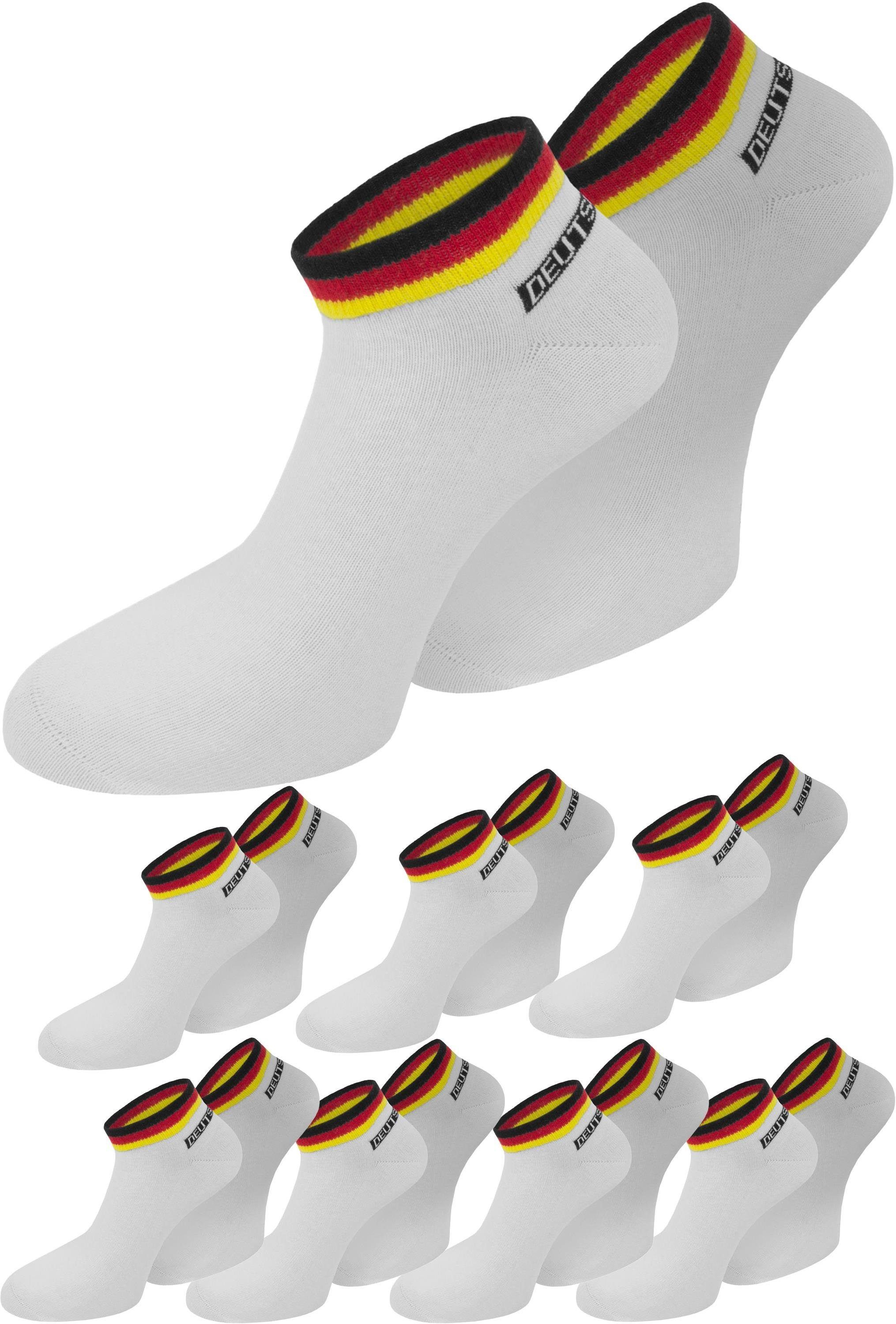normani Sneakersocken 8 Paar Deutschland-Sneakersocken (8er-Set, 8 Paar) handgekettelte Fußspitze Weiß