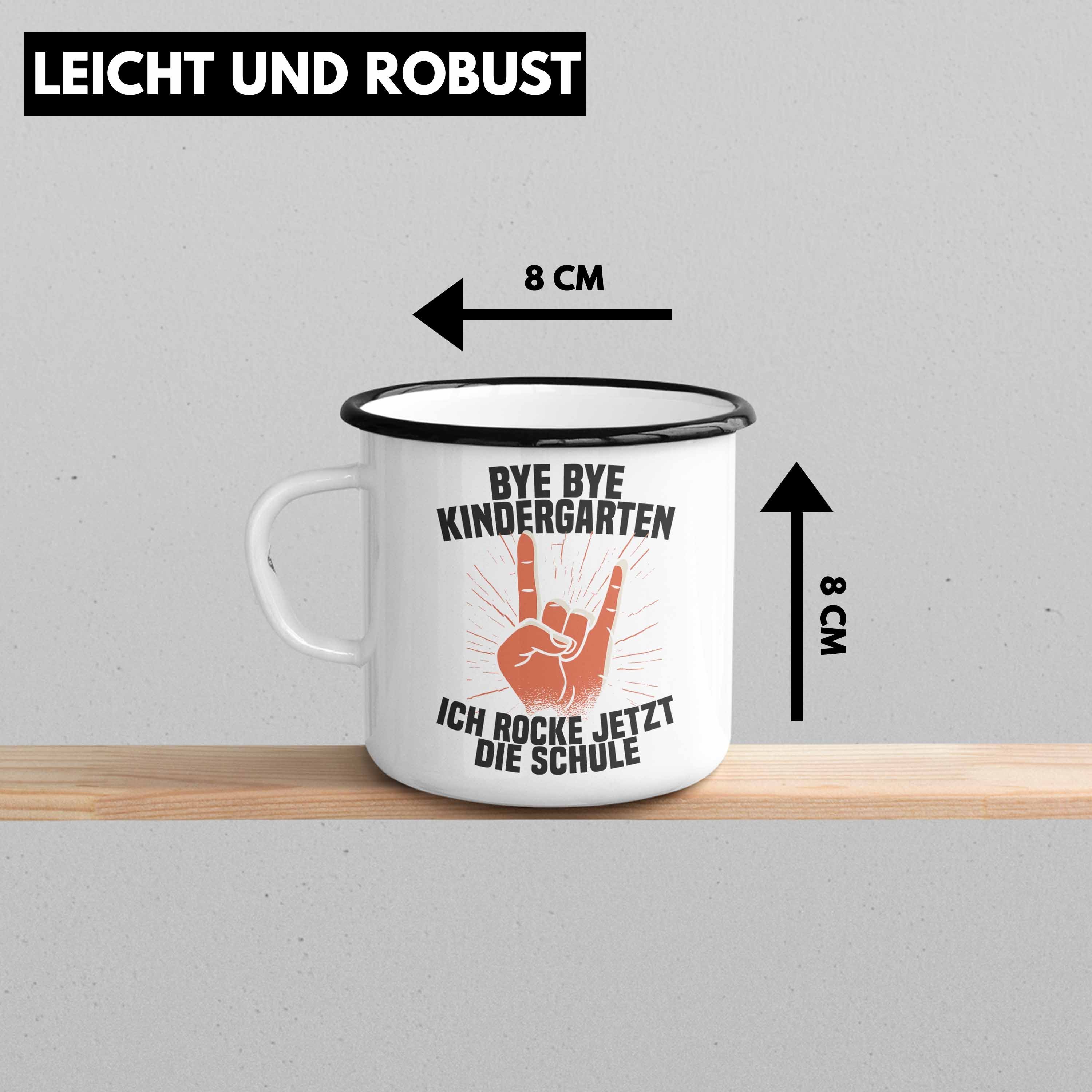 Geschenk Abgänger 2022 Jungen Trendation Schulanfang Thermotasse Schwarz Einschulung - Tasse Kita Erster Schulstart Emaille Schultag Trendation