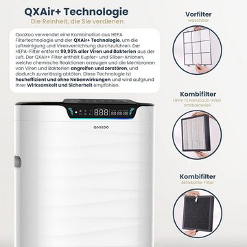 QooXoo Luftreiniger Rauch, Schadstoffe & QXAir+-Technologie, für 100 m² Räume, Effektive Raumluftreinigung für frische,saubere Luft ohne Atemprobleme