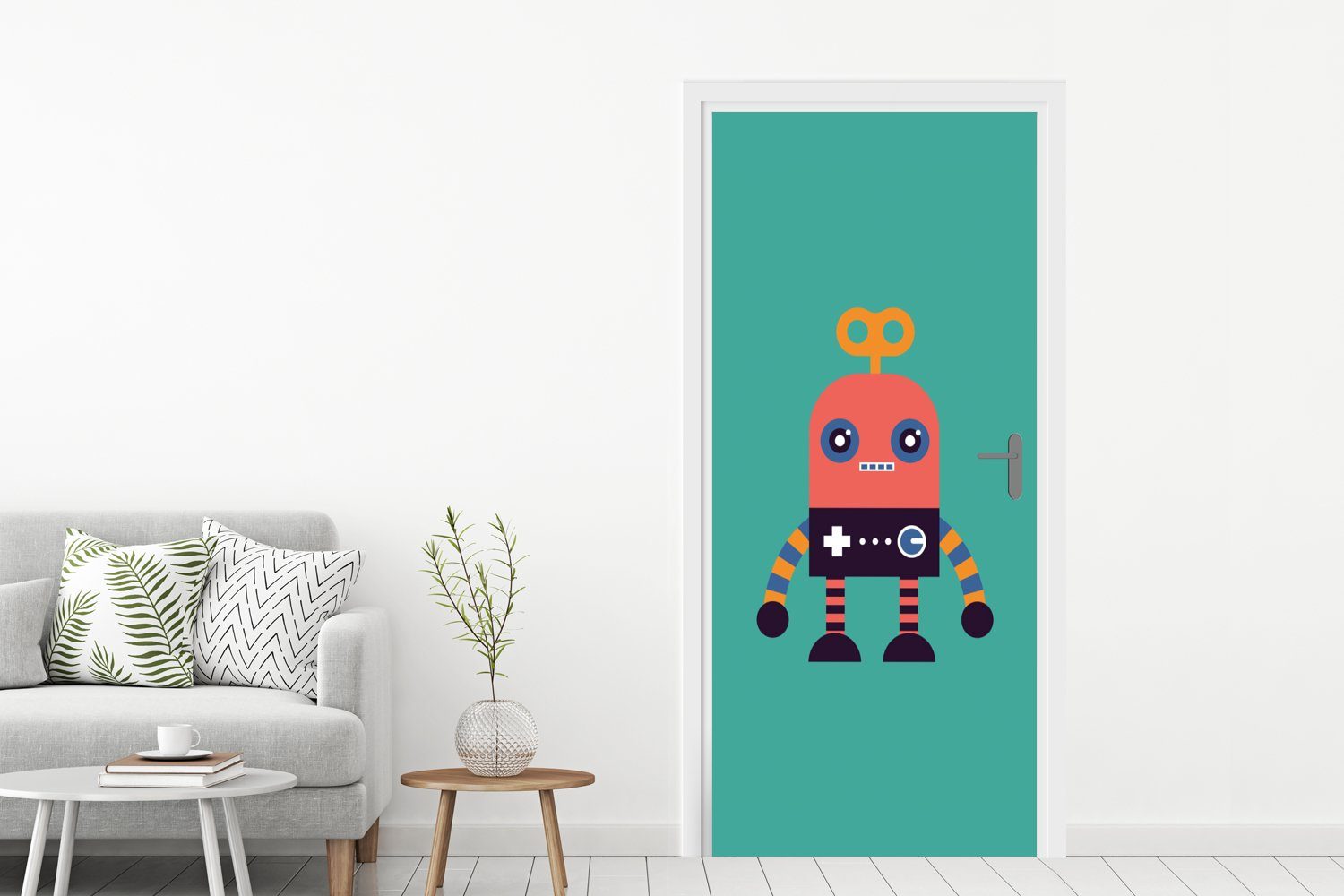 MuchoWow Türtapete Roboter - bedruckt, Tür, Fototapete Spielzeug - Jungen - - Rosa Gesicht Matt, (1 75x205 Türaufkleber, cm - Kinder, St), für