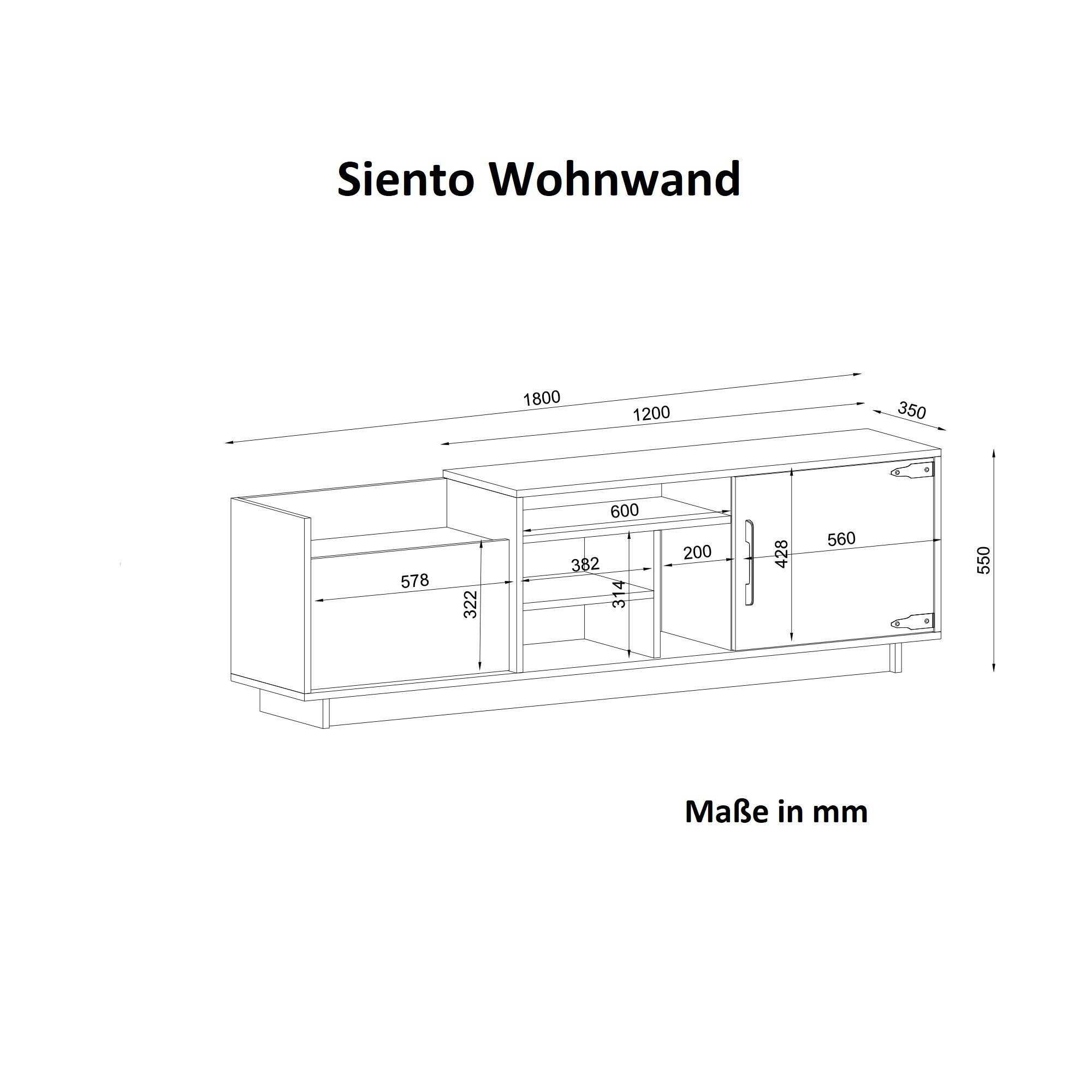 Siento Wohnwand moebel17 Optik) (Marmor Vitrine Walnuss