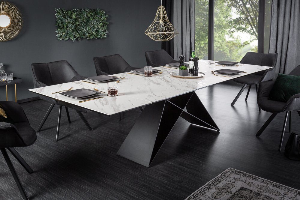 riess-ambiente Esstisch PROMETHEUS 180-220-260cm weiß-grau / dunkelgrau · bis 12 Personen (Einzelartikel, 1-St), Keramik · Glas · Metall · ausziehbar · Marmor-Design · Industrial weiß | dunkelgrau | weiß, grau