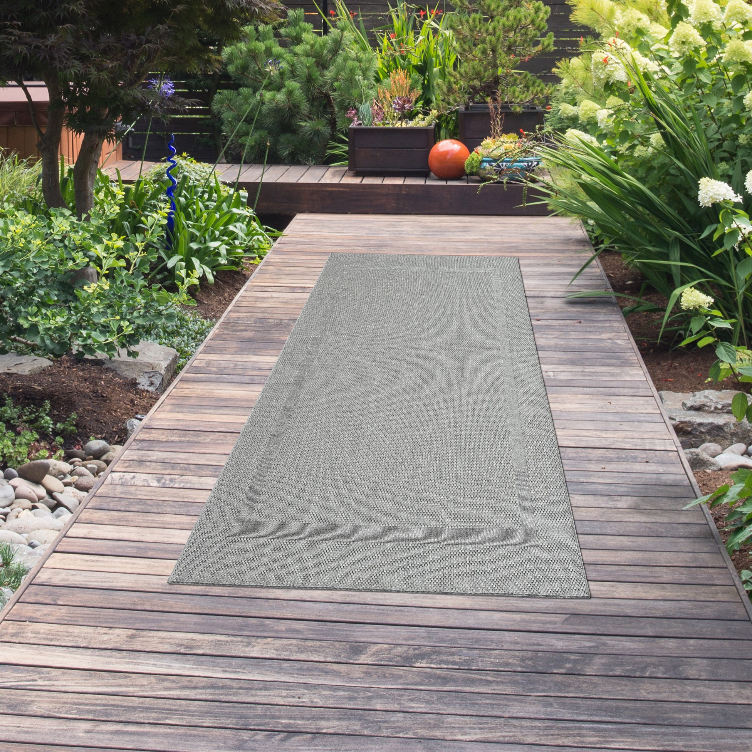 TeppichHome24 Outdoorteppich Sisalteppich indoor & outdoor mit Bordüre in grau, Rechteckig – Bild 4 von 5