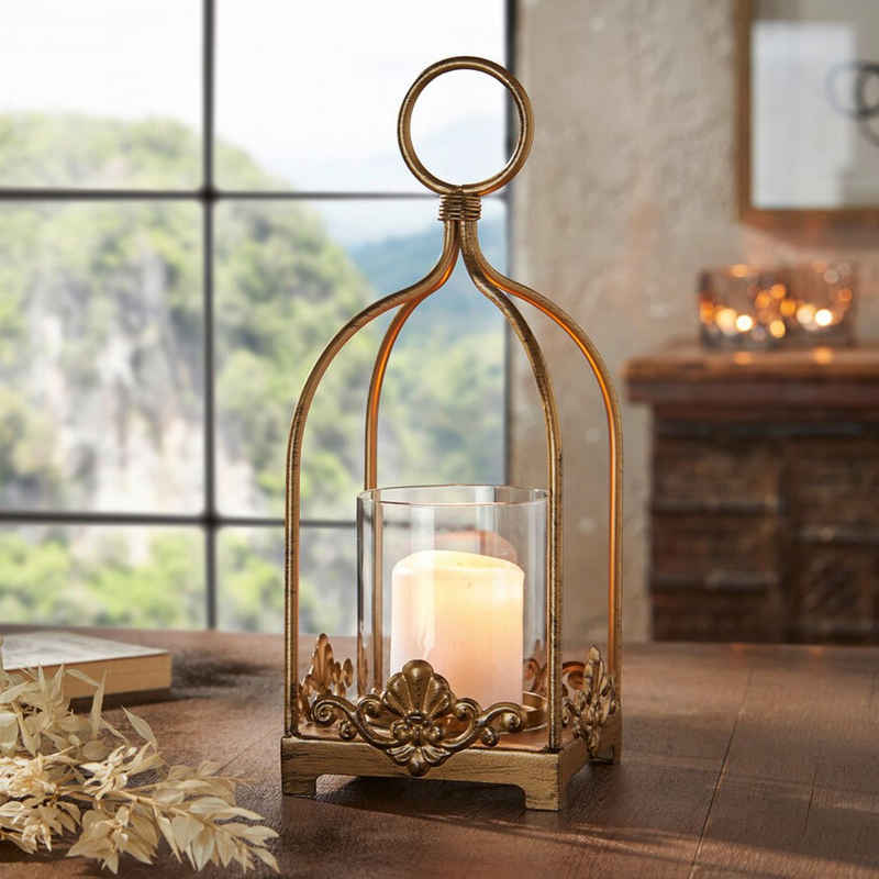 Home-trends24.de Windlicht Windlicht Ornament Gold Kerzenhalter Teelicht Kerzenständer Laterne